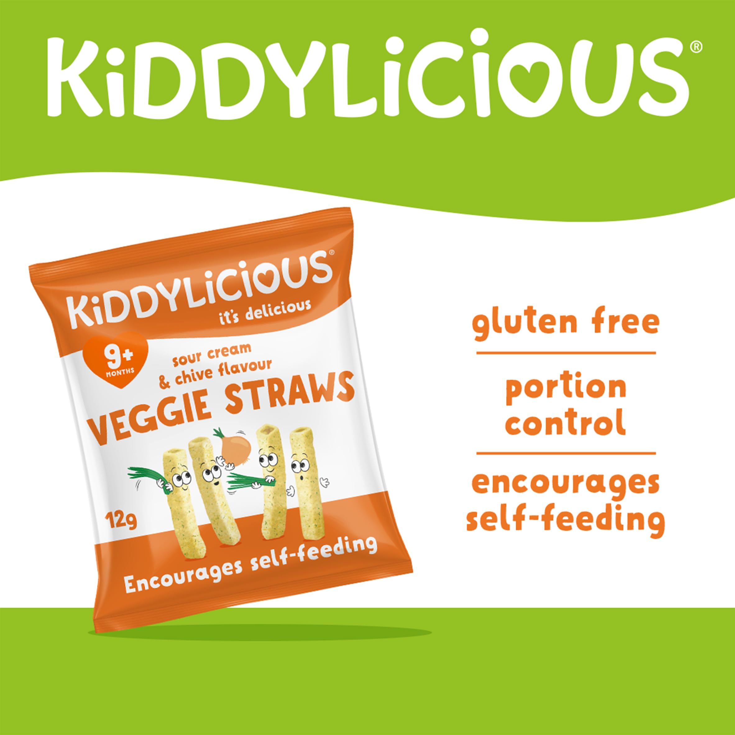 Kiddylicious Sour Cream & Chive Lentil and Potato Straws - Vegan, Gluten-Free Snacks for Toddlers