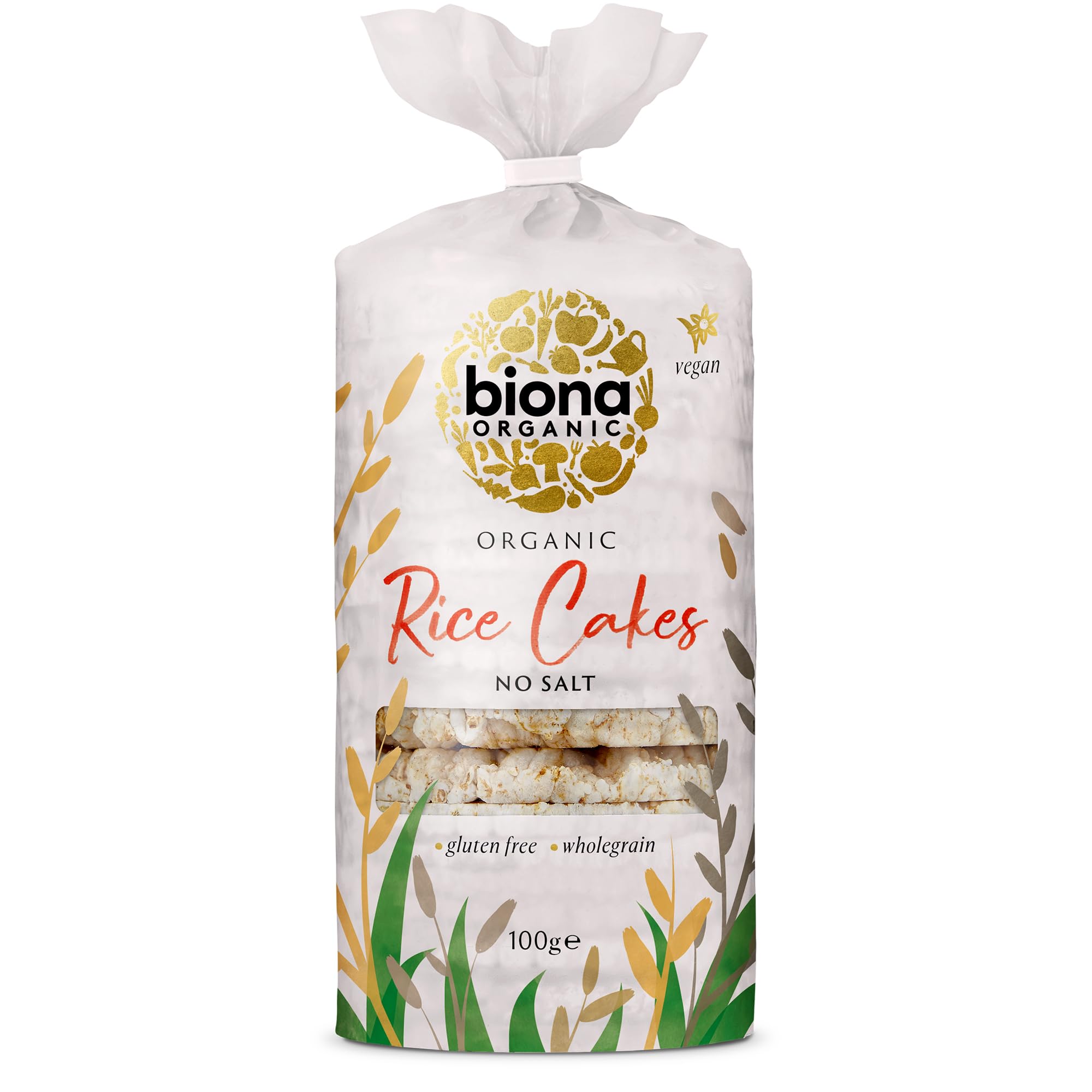 Biona Organic Unsalted Rice Cakes - 100% Wholegrain Brown Rice | Source of Fibre | Gluten Free (12 x 100g)