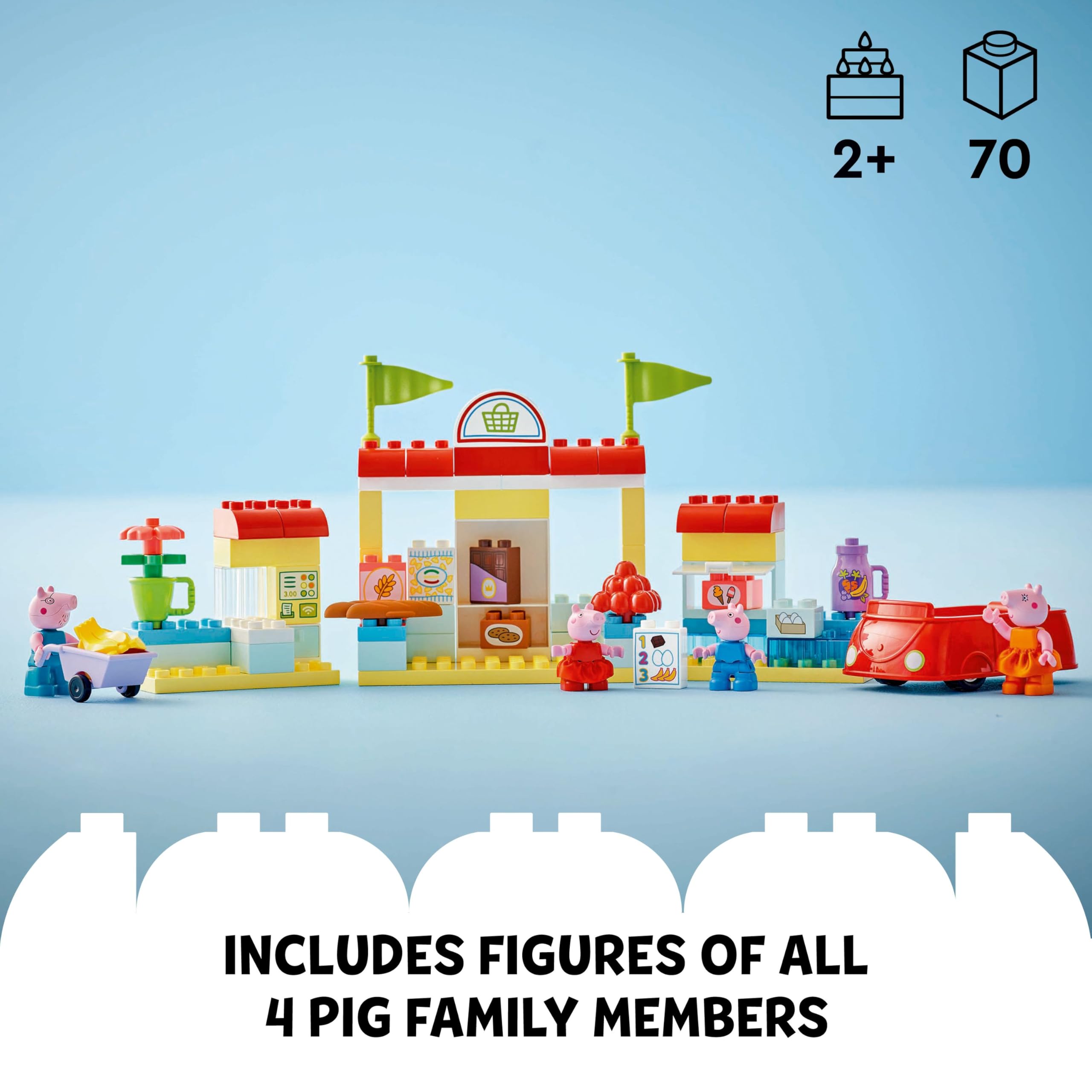 LEGO DUPLO Peppa Pig Supermarket Playset with Car and 4 Figures for Toddlers 2+ 9