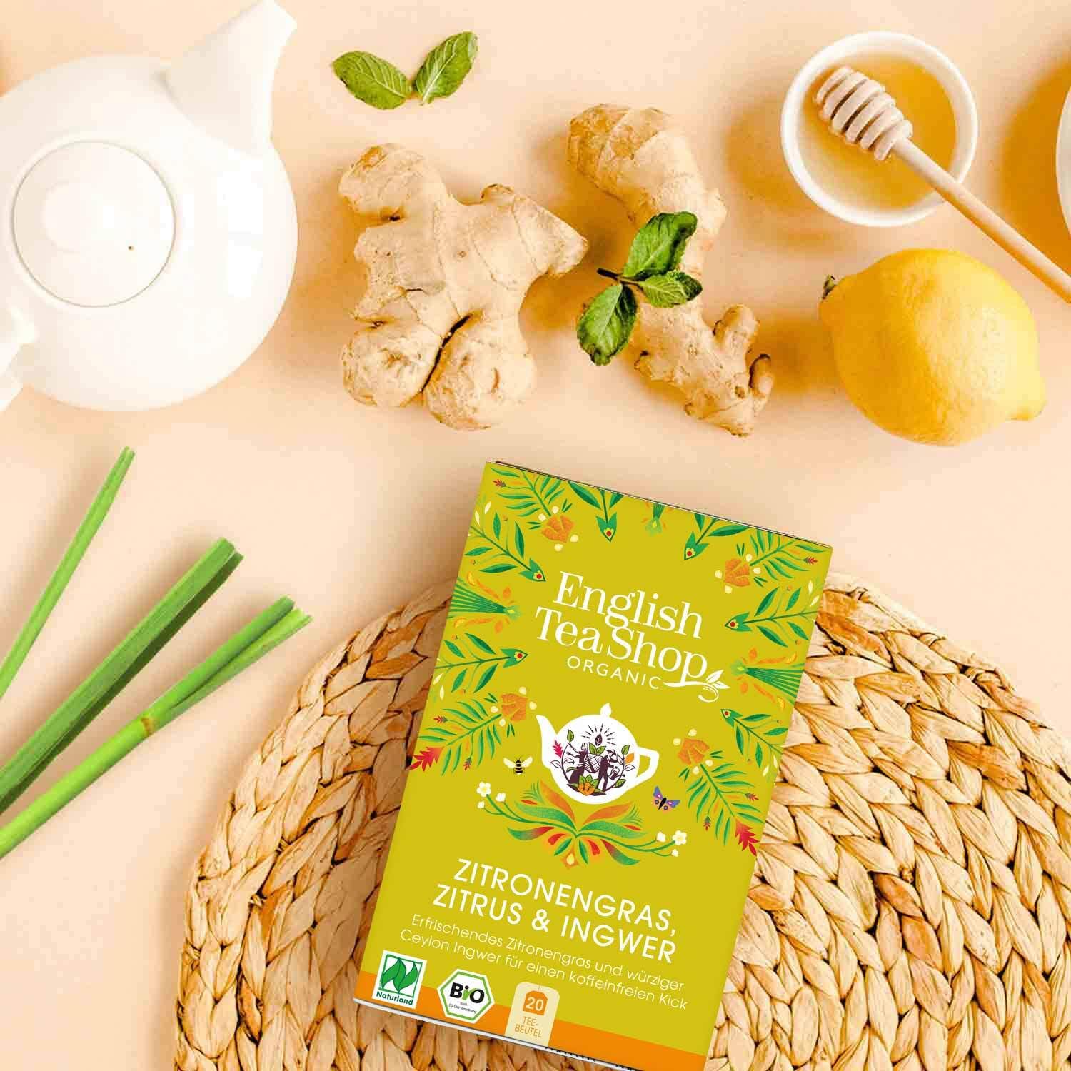 English Tea Shop Lemongrass Citrus & Ginger Herbal Tea - Caffeine-Free, 20 Tea Bags, 30g