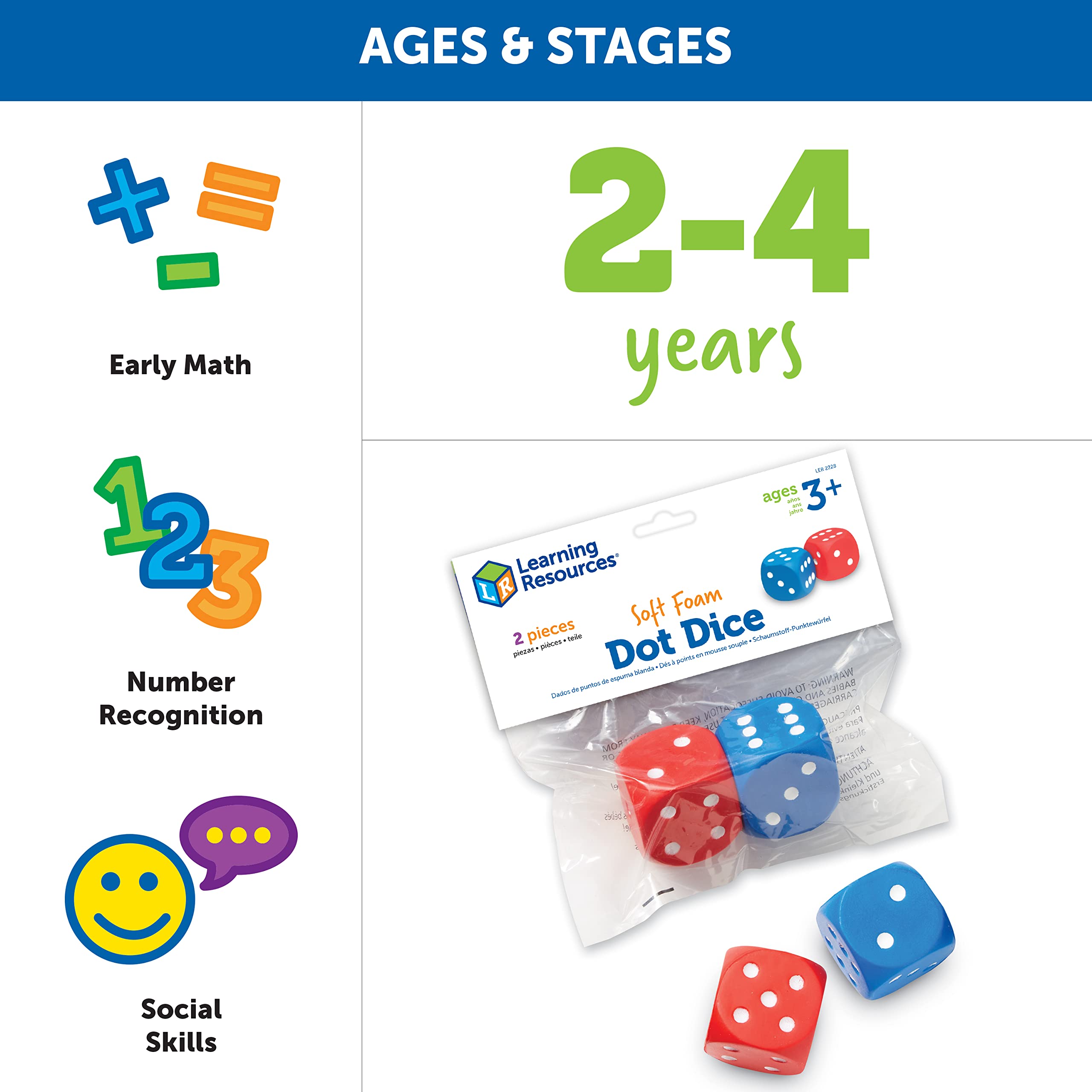 Learning Resources Foam Dot Dice - Soft Material, Large Size for Group Play | Set of 2 8