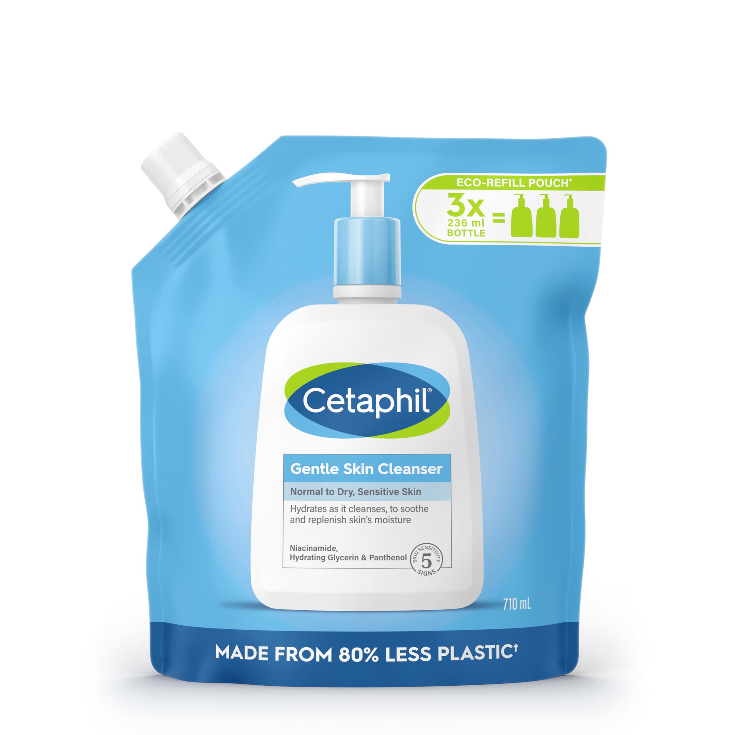 Cetaphil Gentle Skin Cleanser Eco Refill Pouch (710ml) - Face & Body Wash for Sensitive Skin