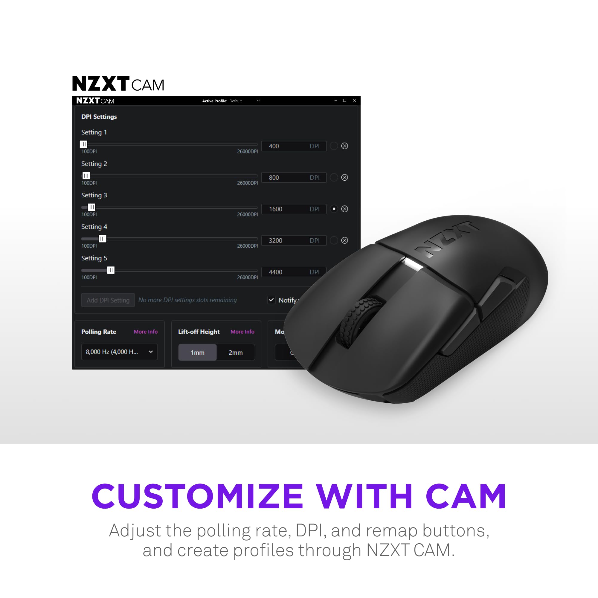 NZXT Lift Elite Wireless Gaming Mouse - 57g Ultra-Lightweight with 26,000 DPI Sensor & 4K/8K Polling Rate 6