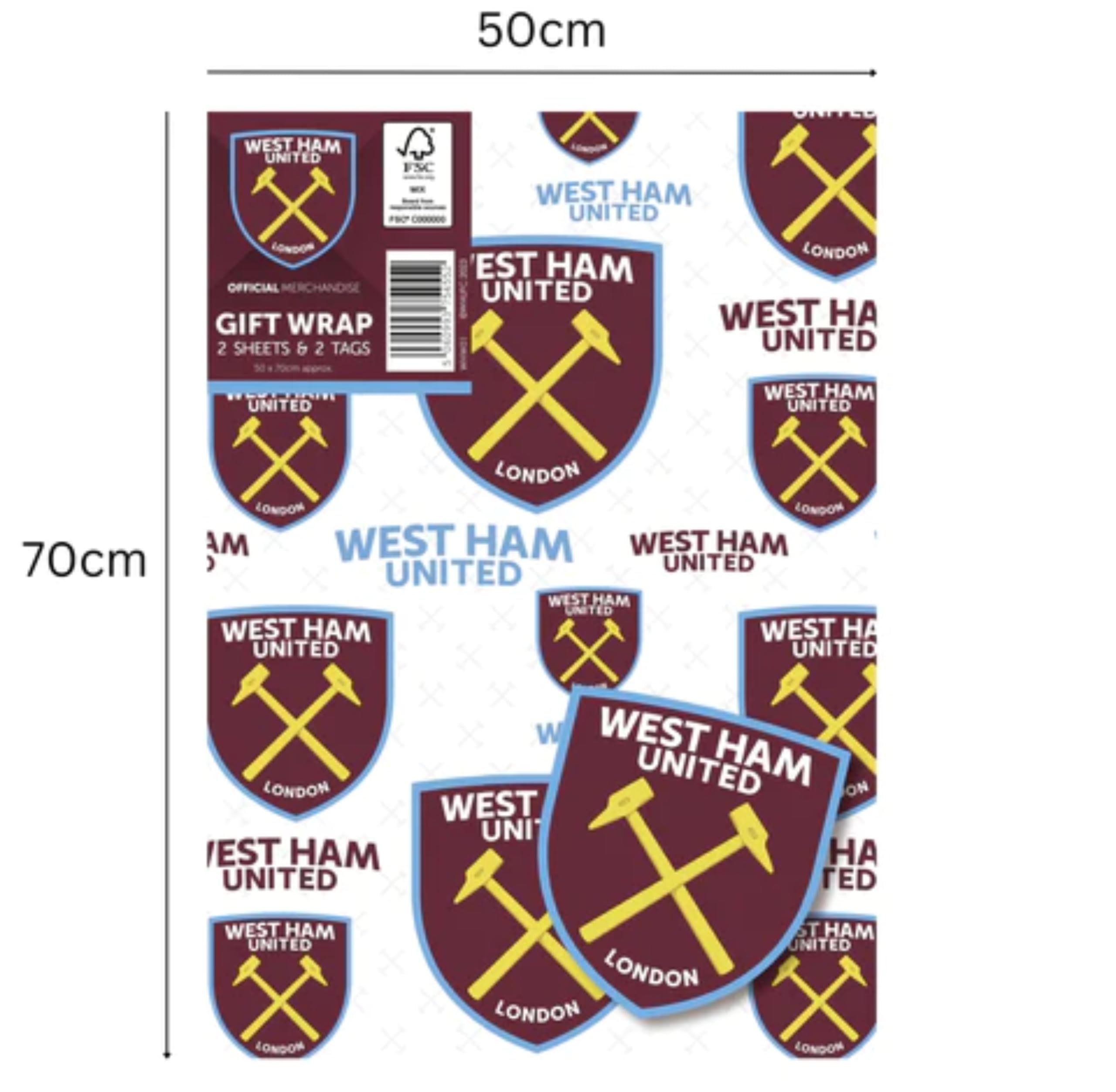 Danilo Promotions LTD West Ham United Gift Wrapping Paper - 2 Sheets & 2 Tags | 70cm x 50cm 3