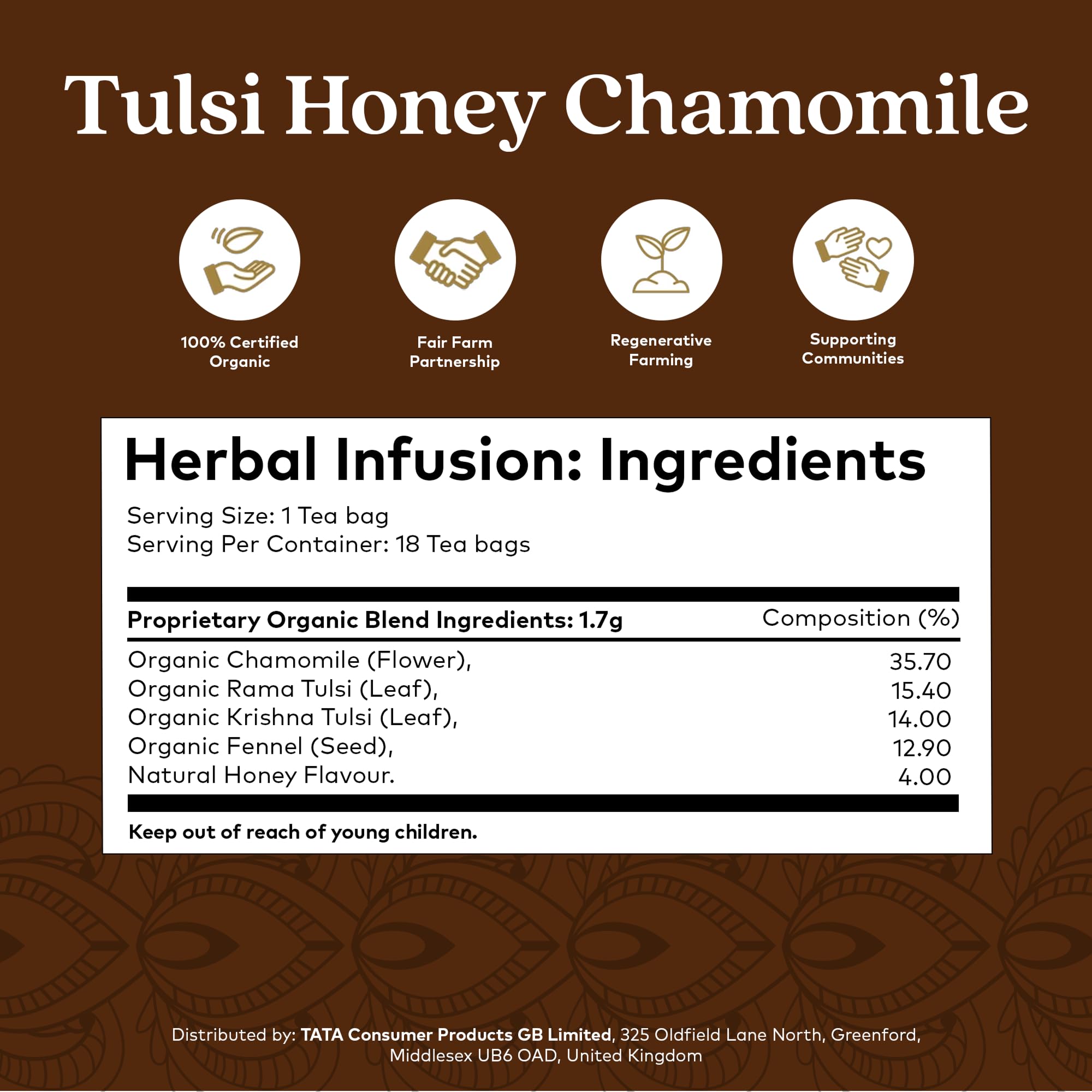 Organic India Tulsi Honey Chamomile Tea, Caffeine-Free, Certified Organic, Plant-Based, 175g 4
