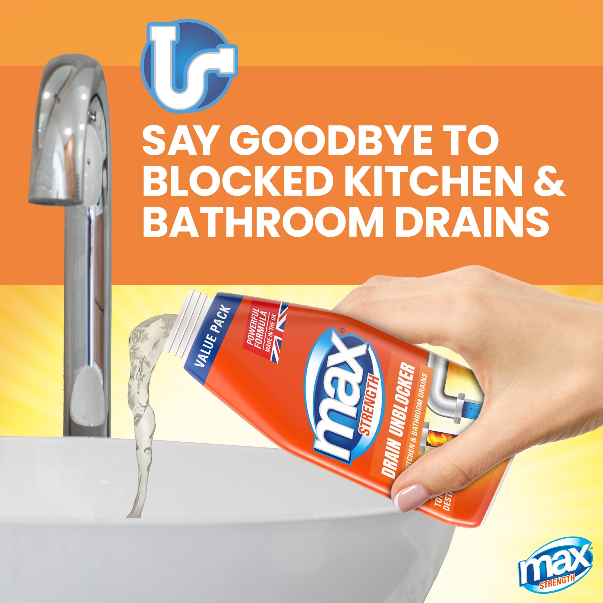 Max - Strength Drain Unblocker 1L Heavy Duty Liquid for Sink, Toilet & Shower 4