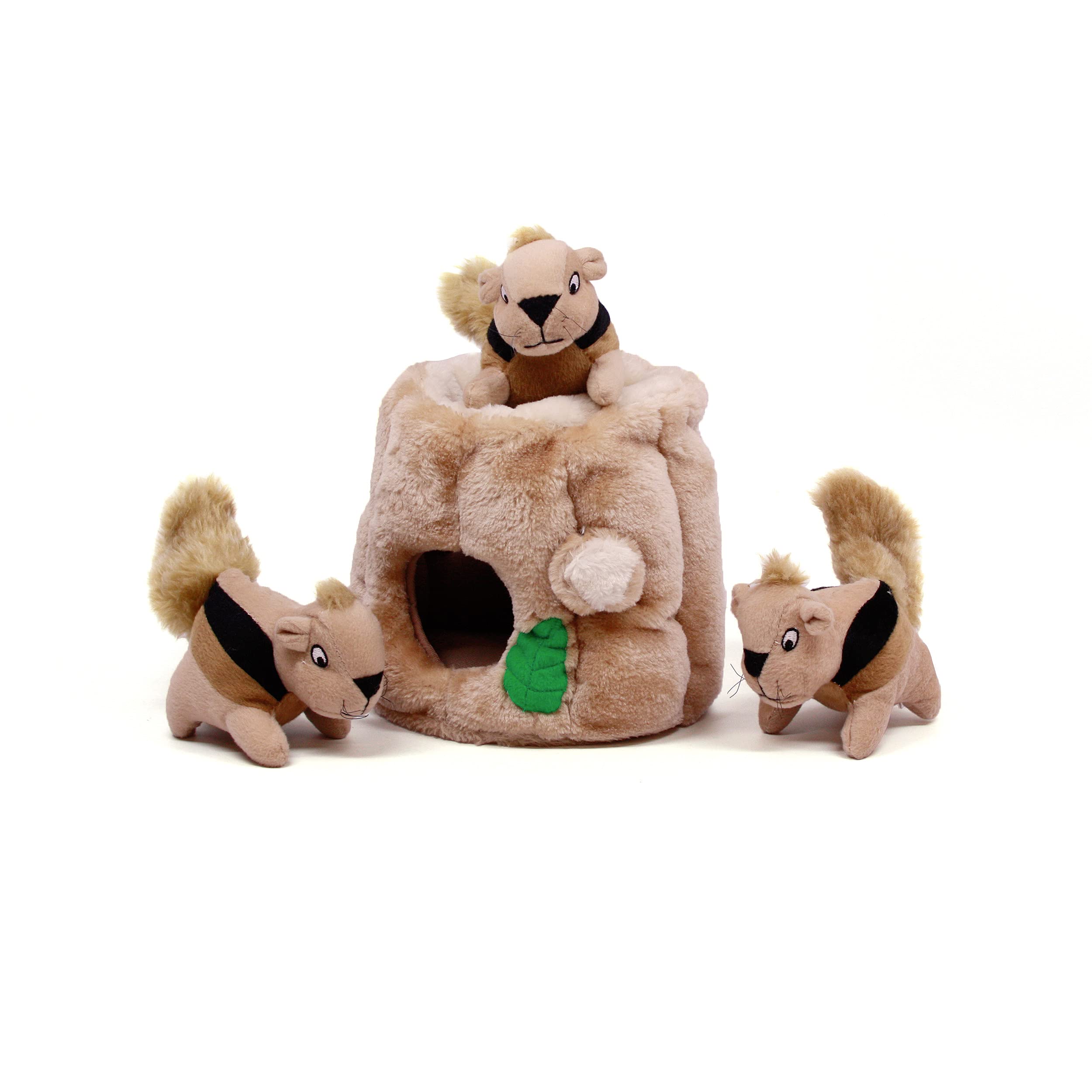 Outward Hound Squirrel Hide & Seek Plush Dog Toy - Medium Size | Includes 6 Squeakers