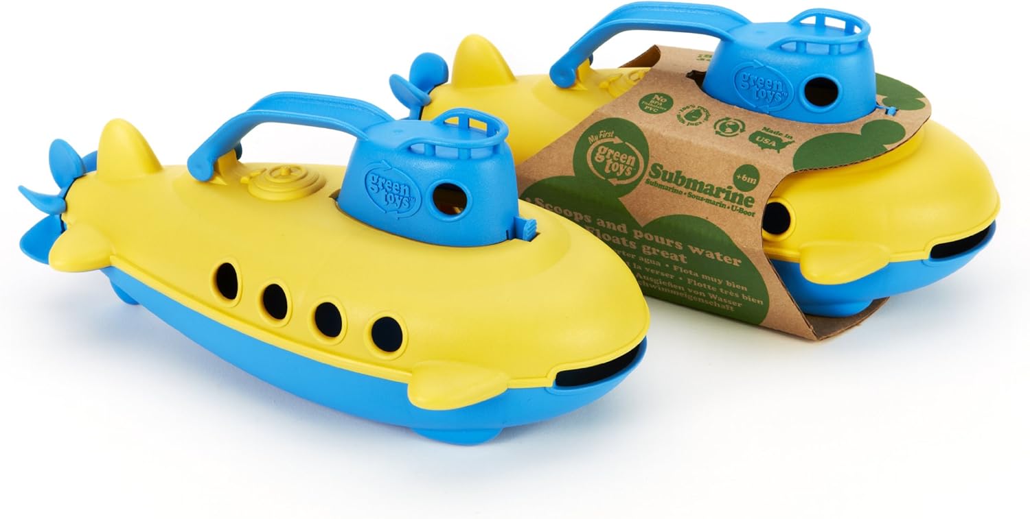 Green Toys Submarine - Blue Handle, Recycled Plastic Bath Toy for 6+ Months 4