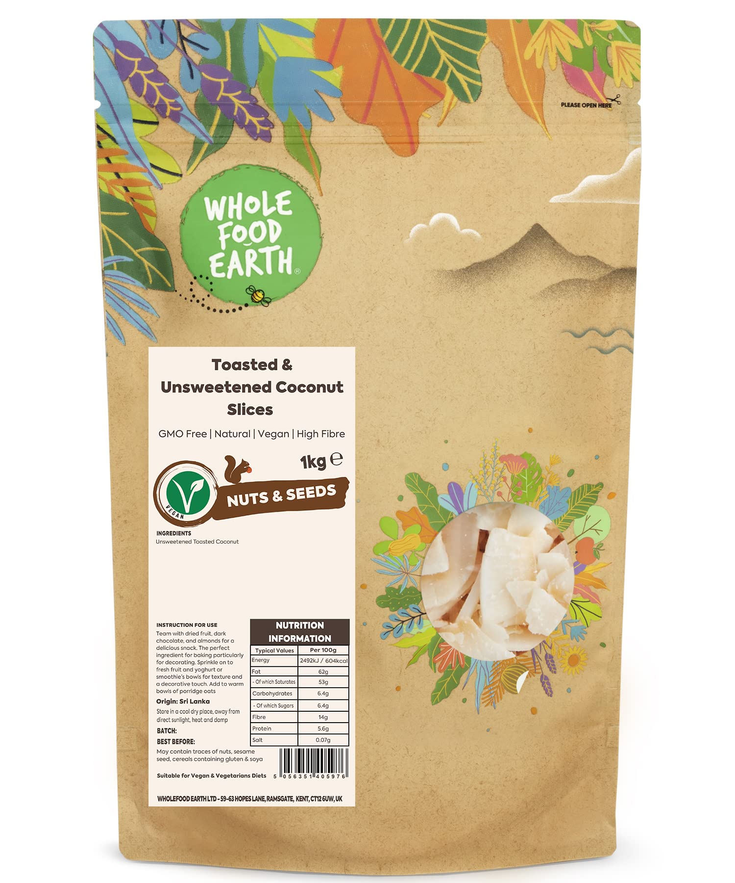 Wholefood Earth - Toasted and Unsweetened Coconut Slices (1 kg)