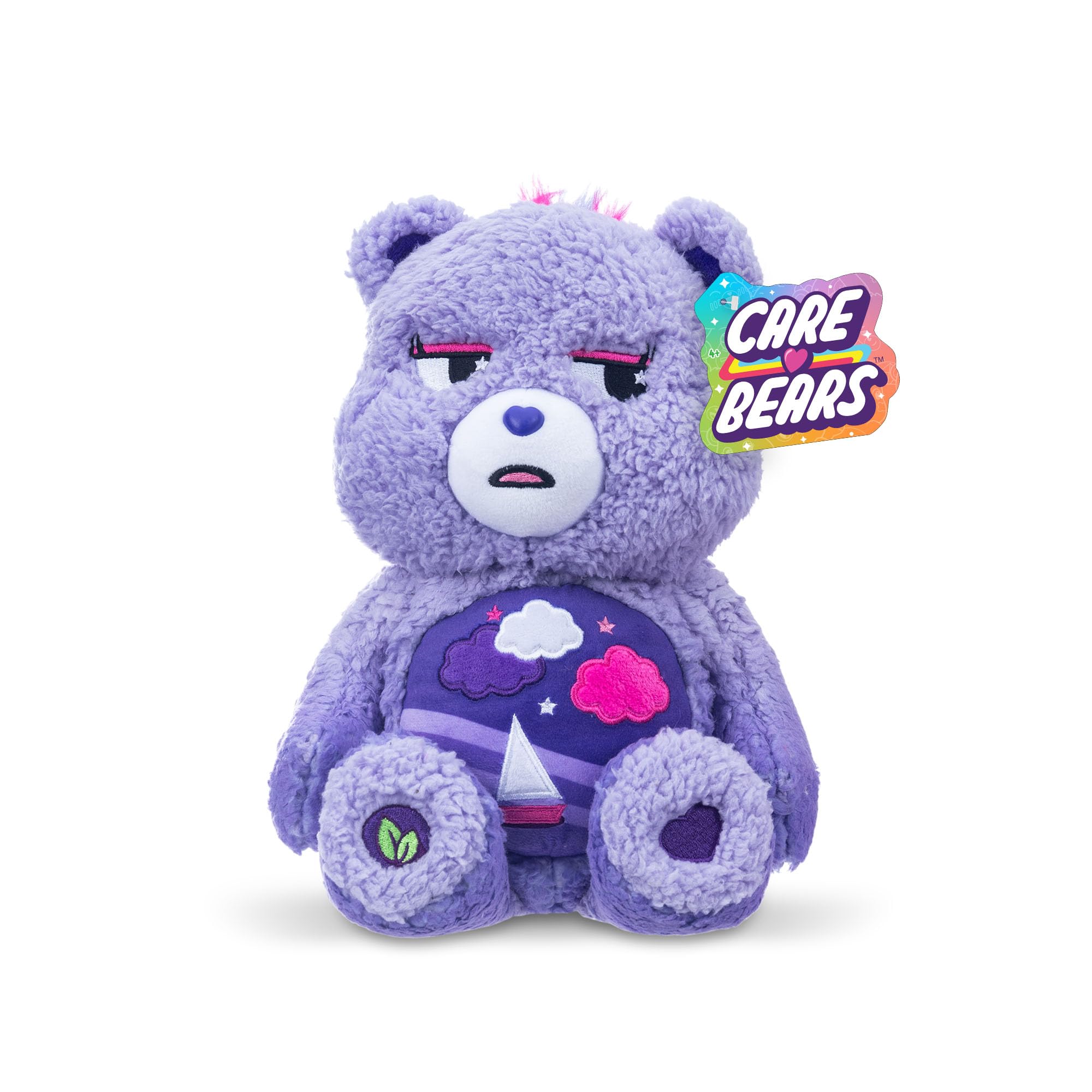 Care Bears Stormy Heart Bear 35cm Plush - Soft Eco-Friendly Toy with Belly Badge, Purple