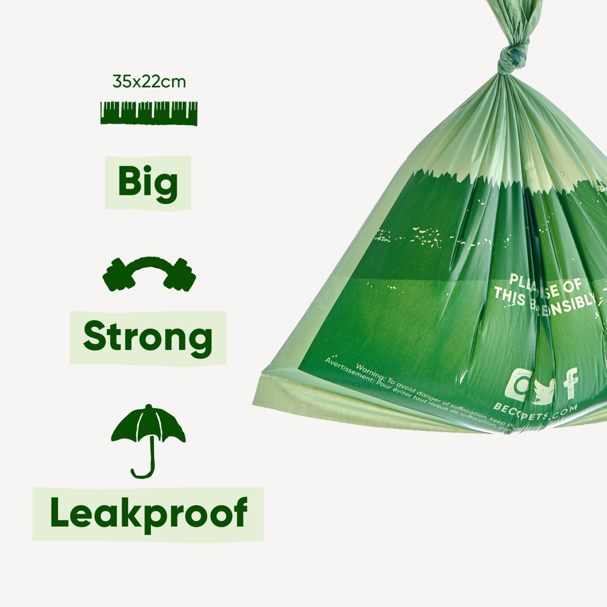 Beco Strong & Large Poop Bags - 270 Bags (18 Rolls) - Unscented | Leakproof | Recycled Material