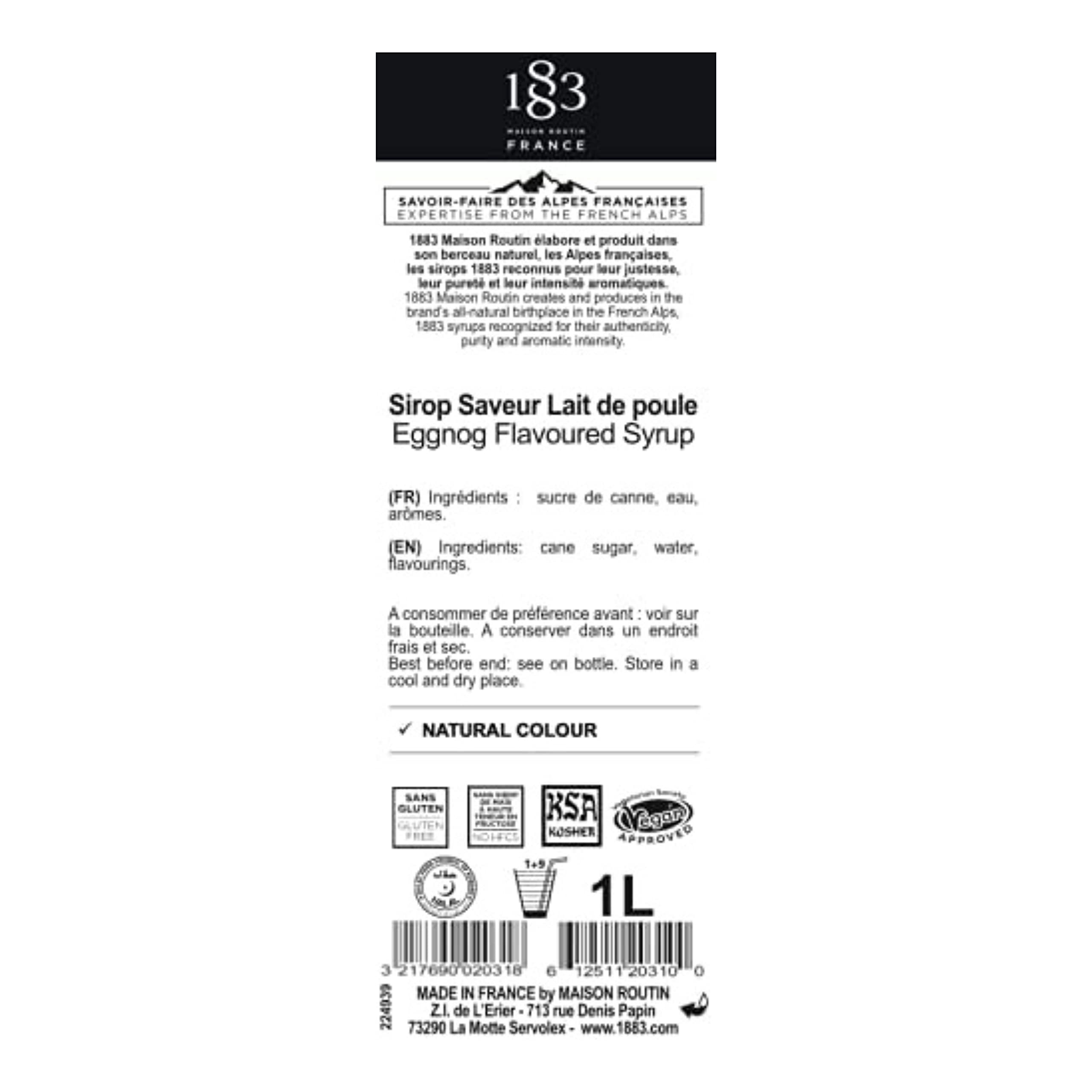 1883 Maison Routin - Eggnog Syrup for Hot Drinks & Cocktails Glass Bottle 1L 6