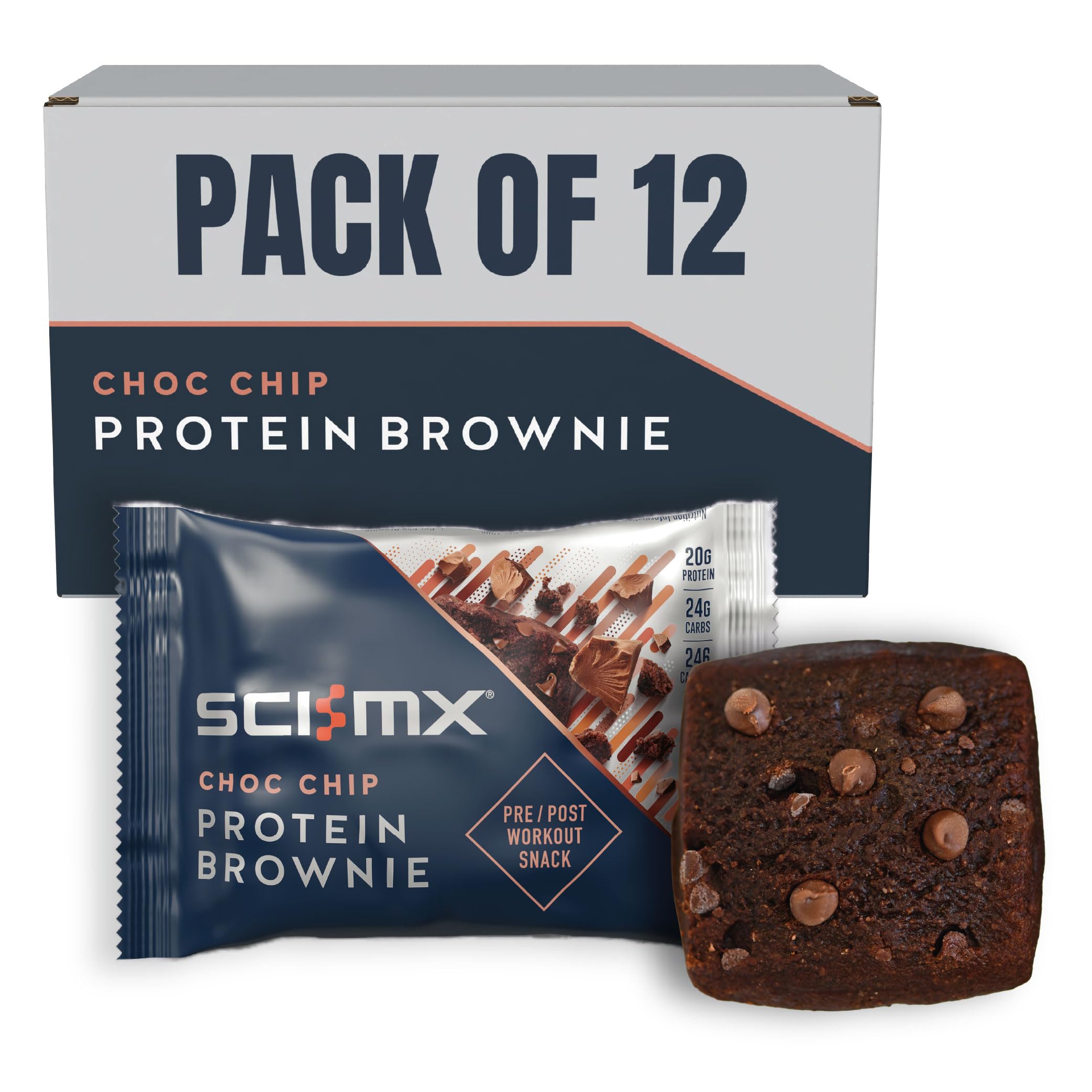 SCI-MX High Protein Chocolate Chip Brownie Box - 20g Protein, 0.5g Sugar | 12 Count