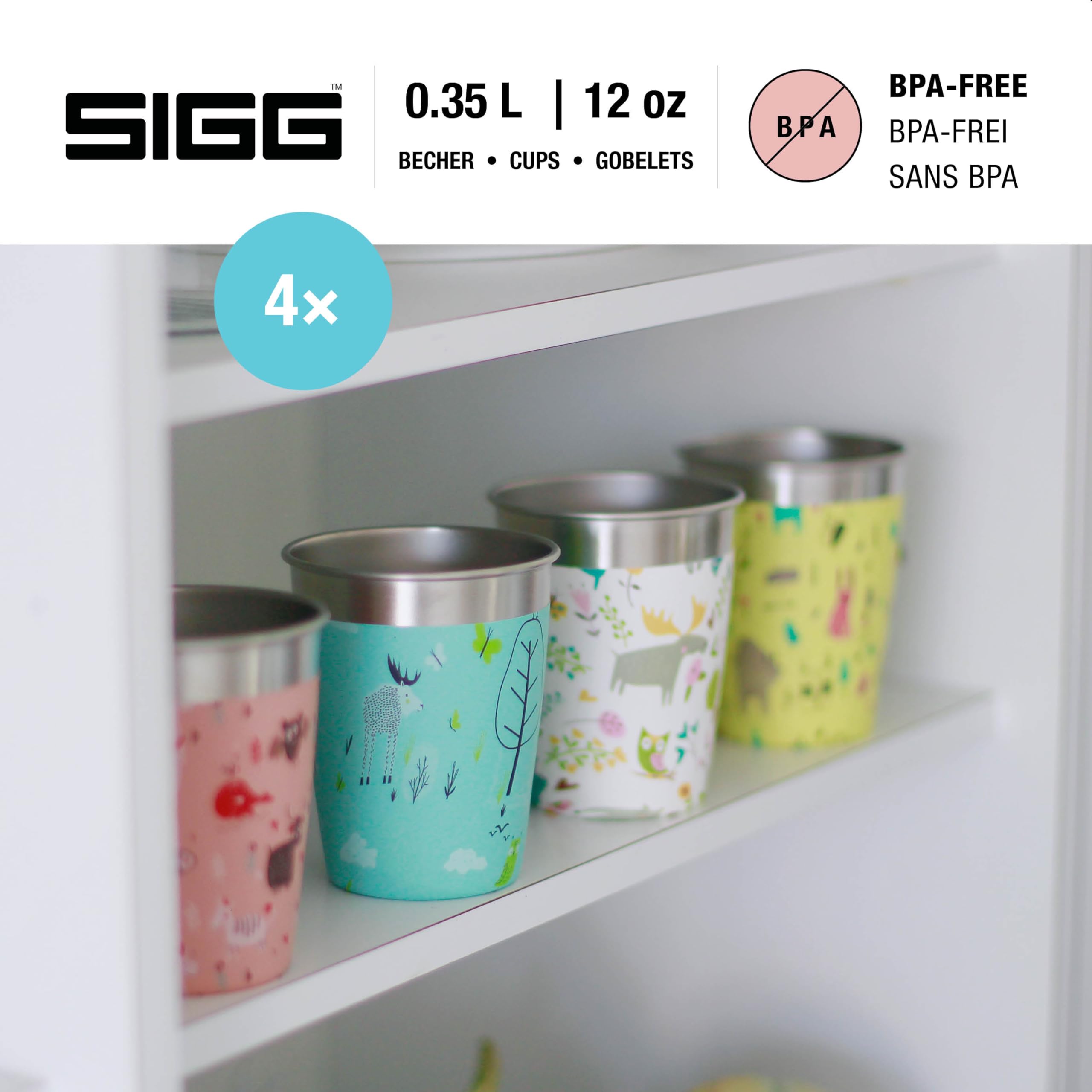 Sigg Kids Stainless Steel Cup Set - 4-Pack with Colorful Designs for Home & On-the-Go 11