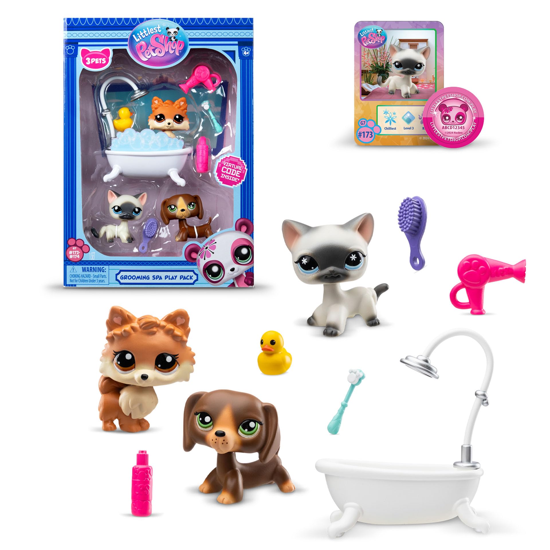 Littlest Pet Shop Grooming Spa Play Pack - 3 Mini Bobble Head Pets with Accessories & Virtual Code