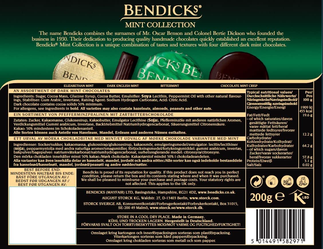 Bendicks Dark Chocolate Mint Collection - Bittermints, Crisps & Fondants - 3 x 200 g