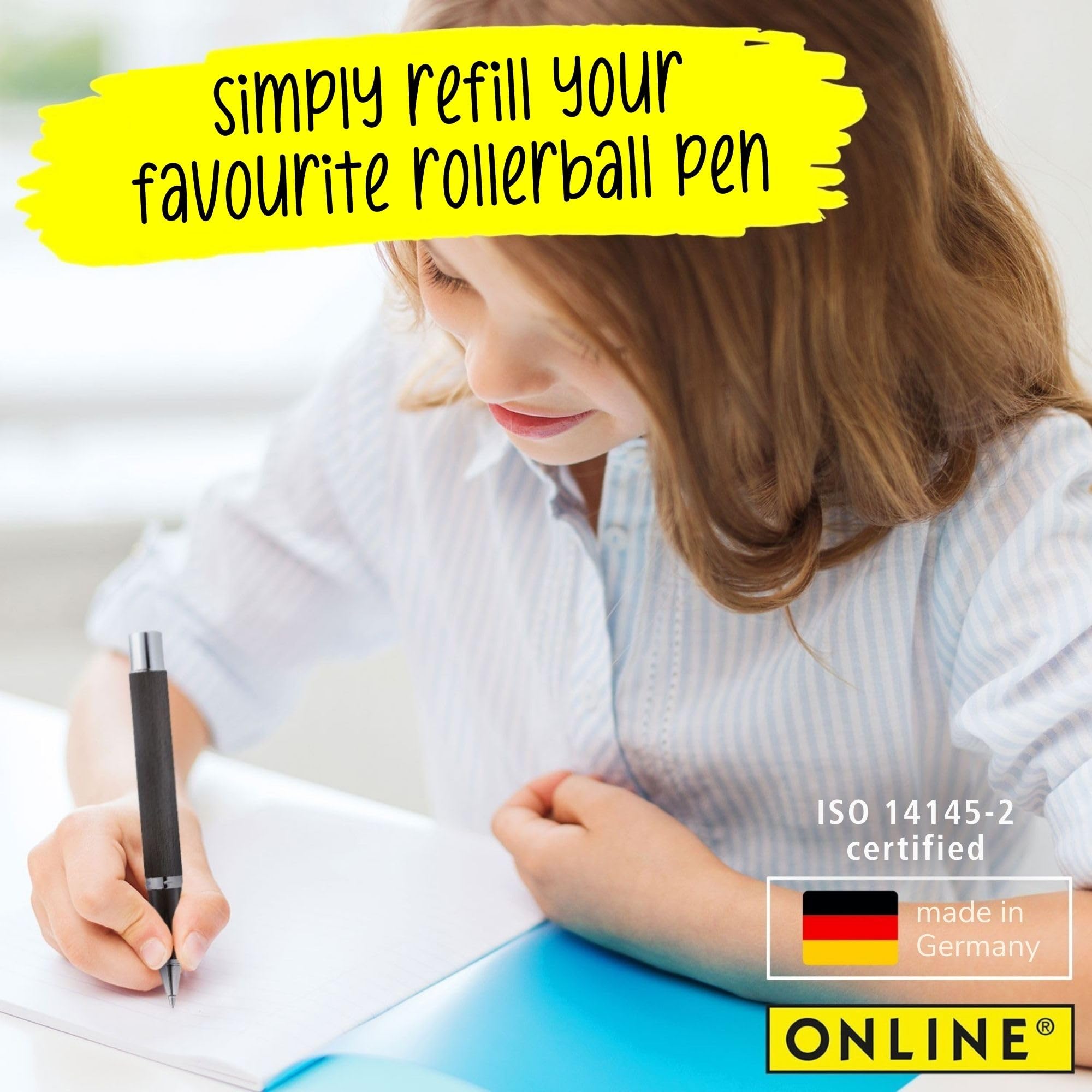 Online Rollerball Pen Refill - Black Ink, 0.7mm Line Width, ISO 14145-2 Certified 7