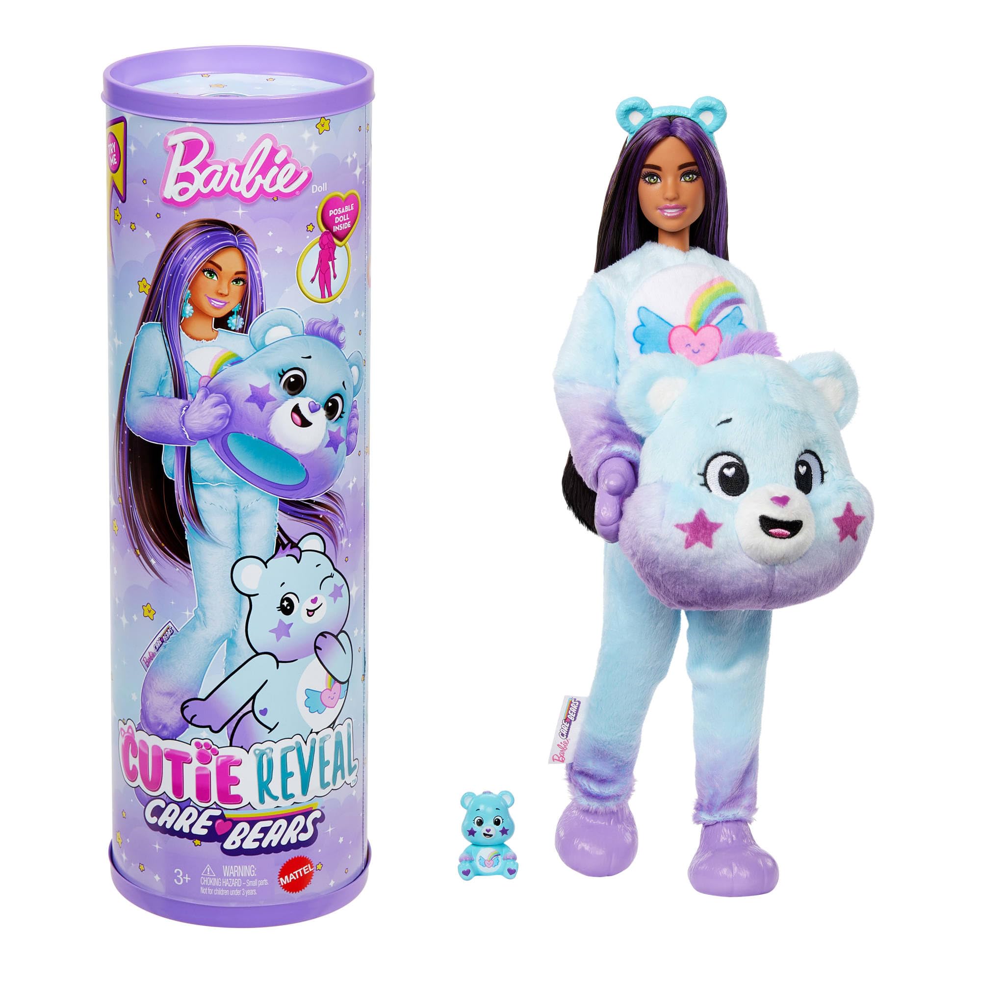 Barbie Cutie Reveal Care Bears Doll - Dream Bright Bear with 10 Surprises & Color Change, JFV61