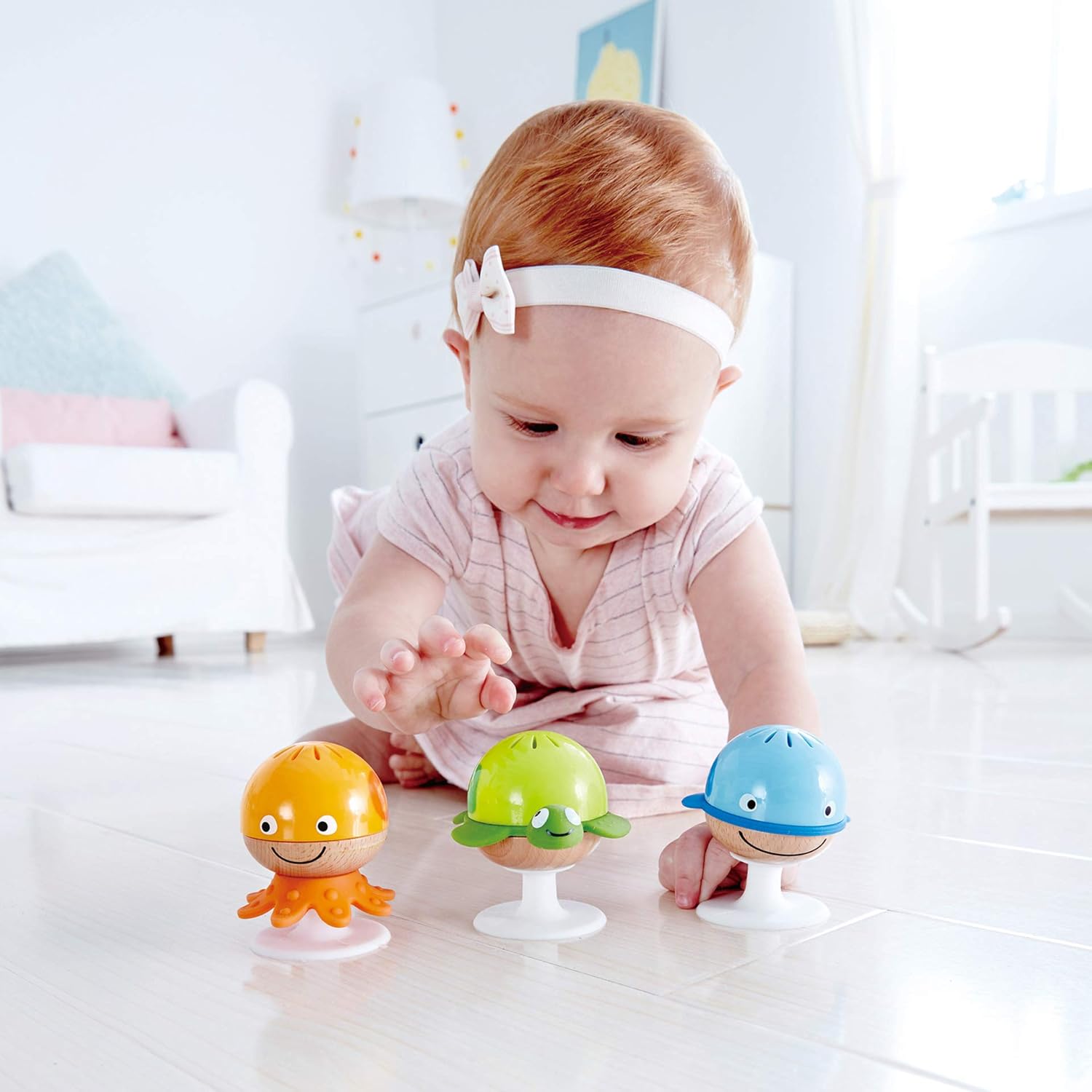 Hape Stay-Put Rattle Set - 3 Sea Animal Suction Rattles for Babies 4