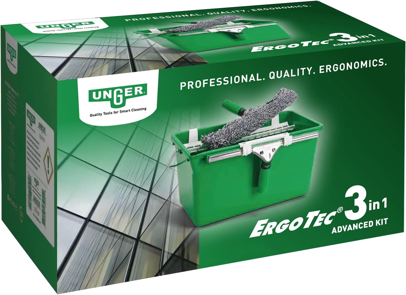 Unger AK013 Window Cleaning Kit 3-in-1 Starter Set with Squeegee, Microfibre Washer & Bucket 3