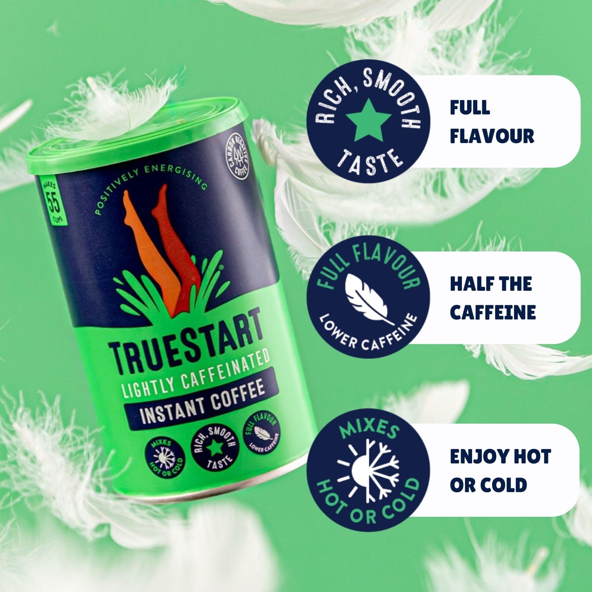 TRUESTART Lightly Caffeinated Instant Coffee - 50:50 Arabica Blend | 2 x 100g Tins