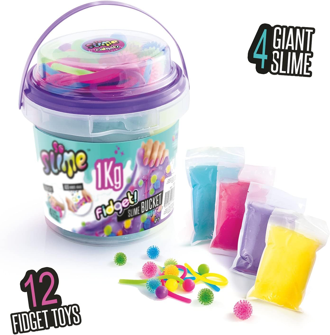 So Slime 1KG Fidget Slime Bucket - Colourful Sensory Slime with Fidget Toys & Storage Container for Kids 6+ 6