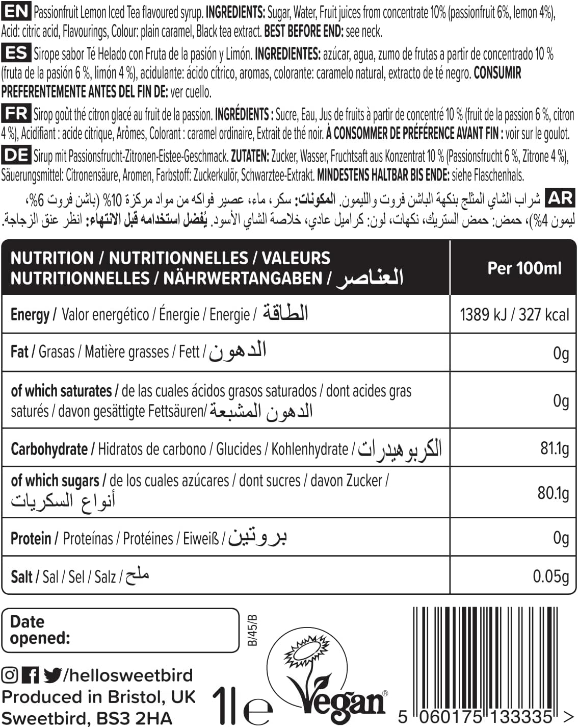 Sweetbird Passion Fruit Lemon Iced Tea Syrup (1 Litre) 5