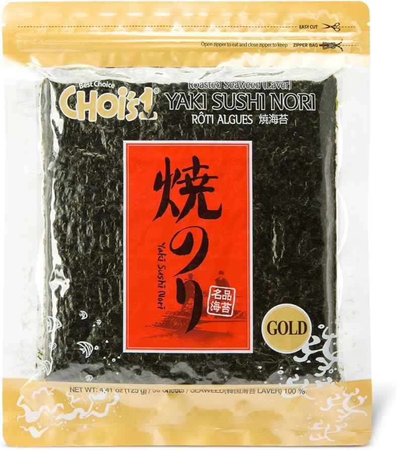 DAECHUN Roasted Sushi Nori Seaweed - Gold Grade Laver, 50 Full Sheets, Resealable Bag