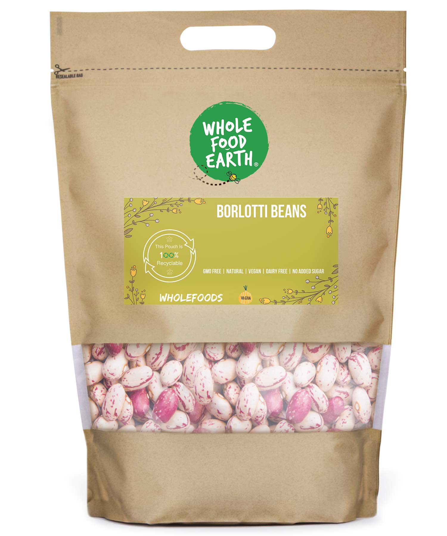 Wholefood Earth Borlotti Beans 1 kg - GMO Free, High Fibre, Natural Pulses