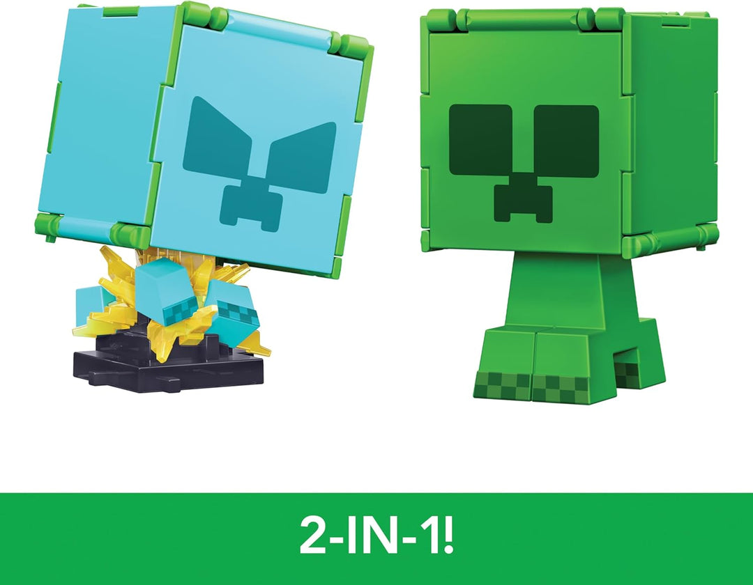 Minecraft Flippin’ Figs Collectible Figures - 2-in-1 Fidget Play, 3.75-in Scale, Green Creeper Design