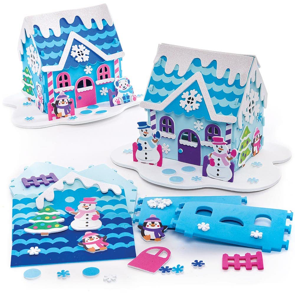 Baker Ross FX292 Snowman House Craft Kit - Pack of 2, 3D Foam Christmas Decoration for Kids 5