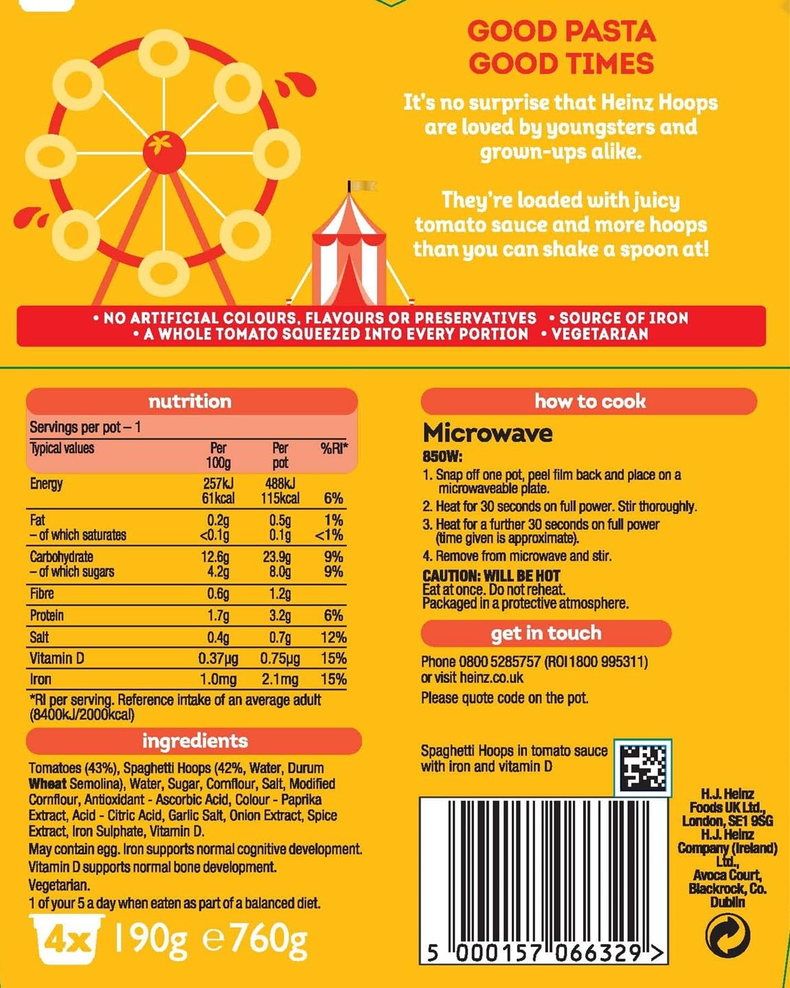 Heinz - Spaghetti Hoops Snap Pots (4x190g)