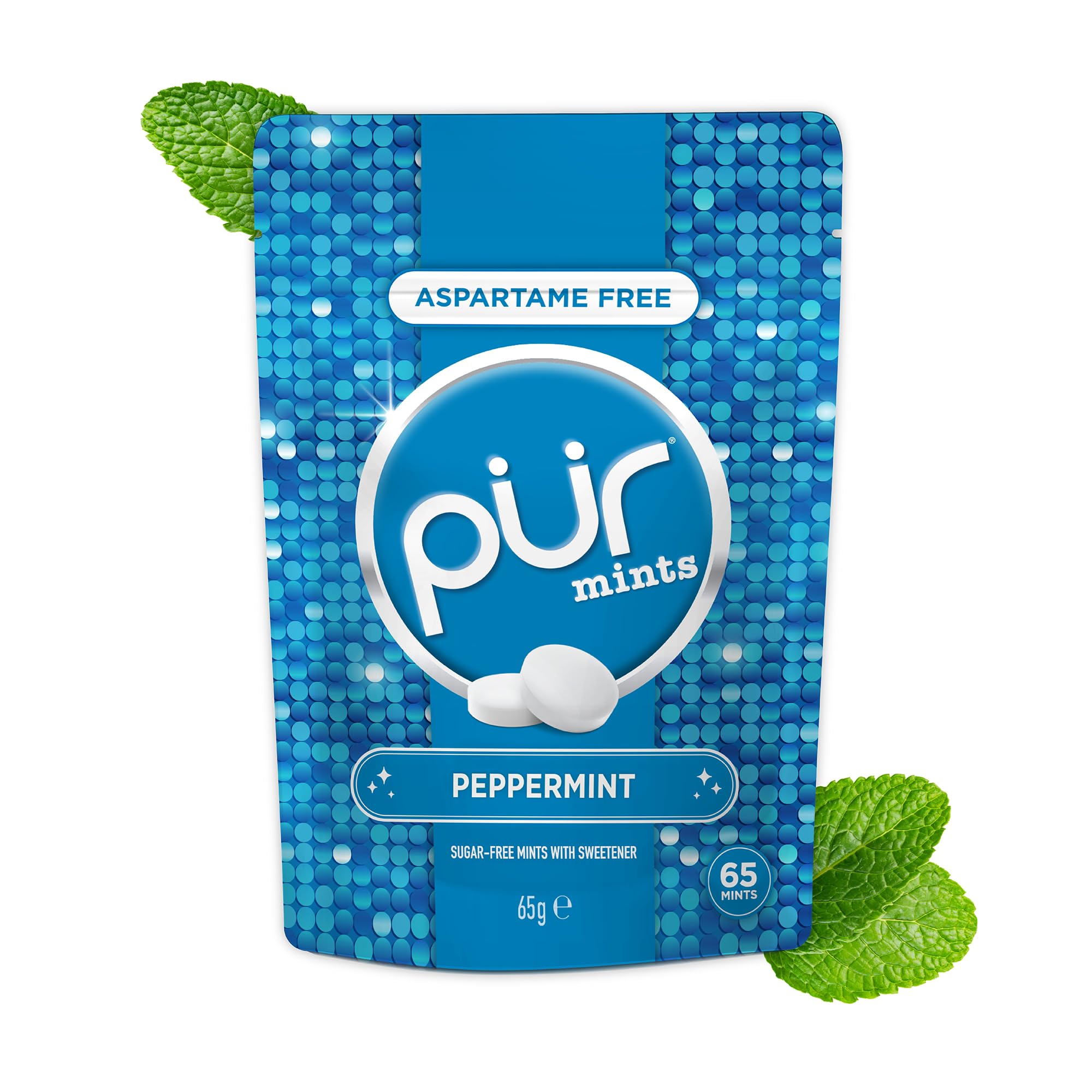 PUR Mints Peppermint - Sugar Free, Aspartame Free, Made with Xylitol | 65 Count Pouch