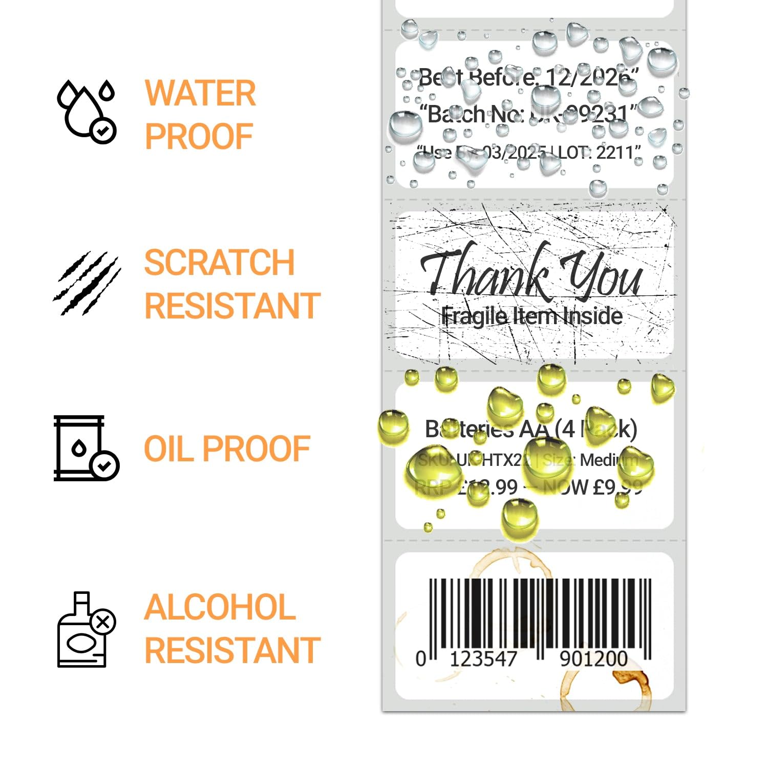eCompostable Direct Thermal Printer Labels - 50mm x 25mm, 1000 Roll, Self-Adhesive Perforated 3