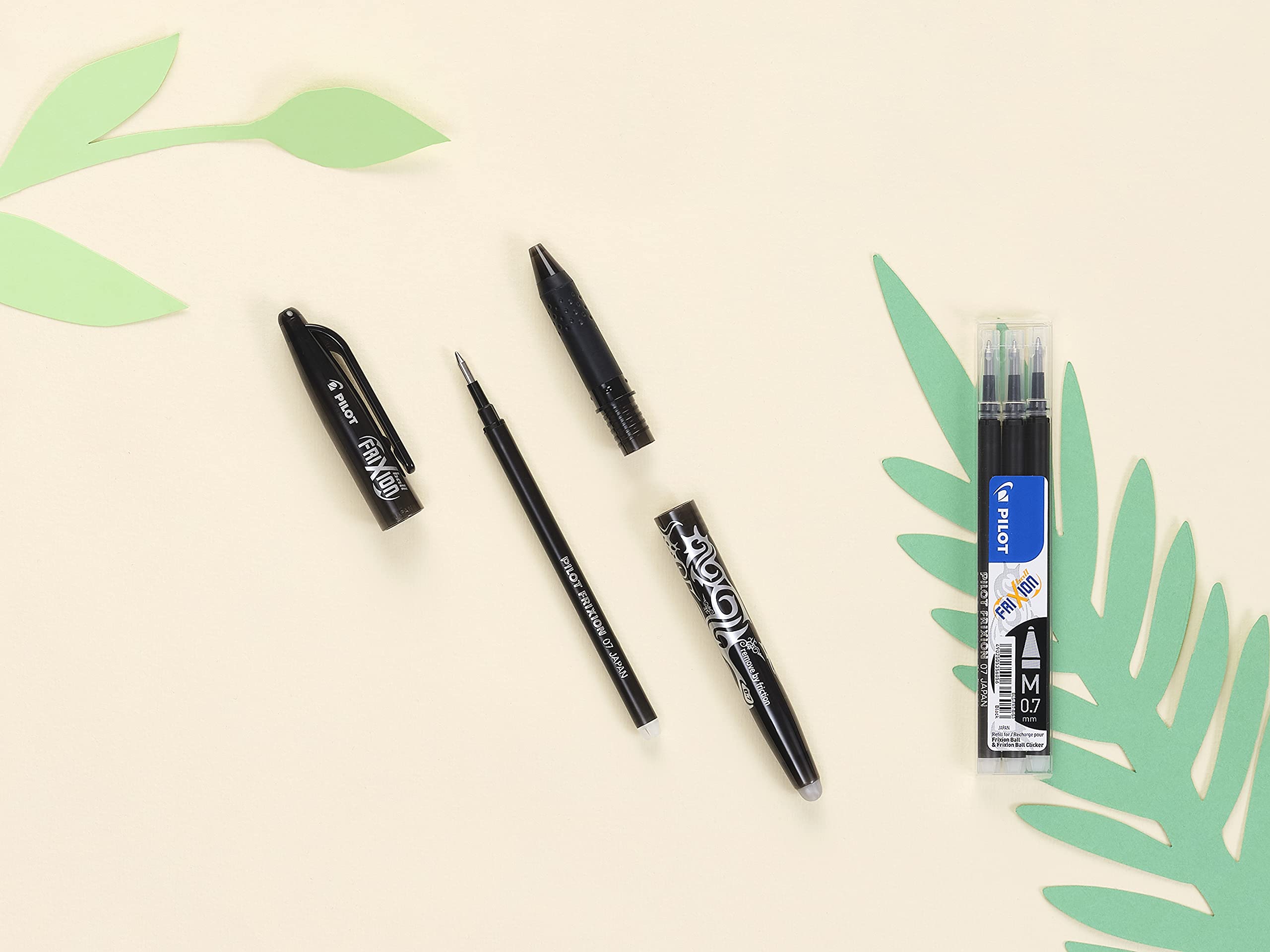 PILOT FriXion Rollerball Refill - 0.7mm Black Ink | Erasable Gel Paste | Pack of 6 8