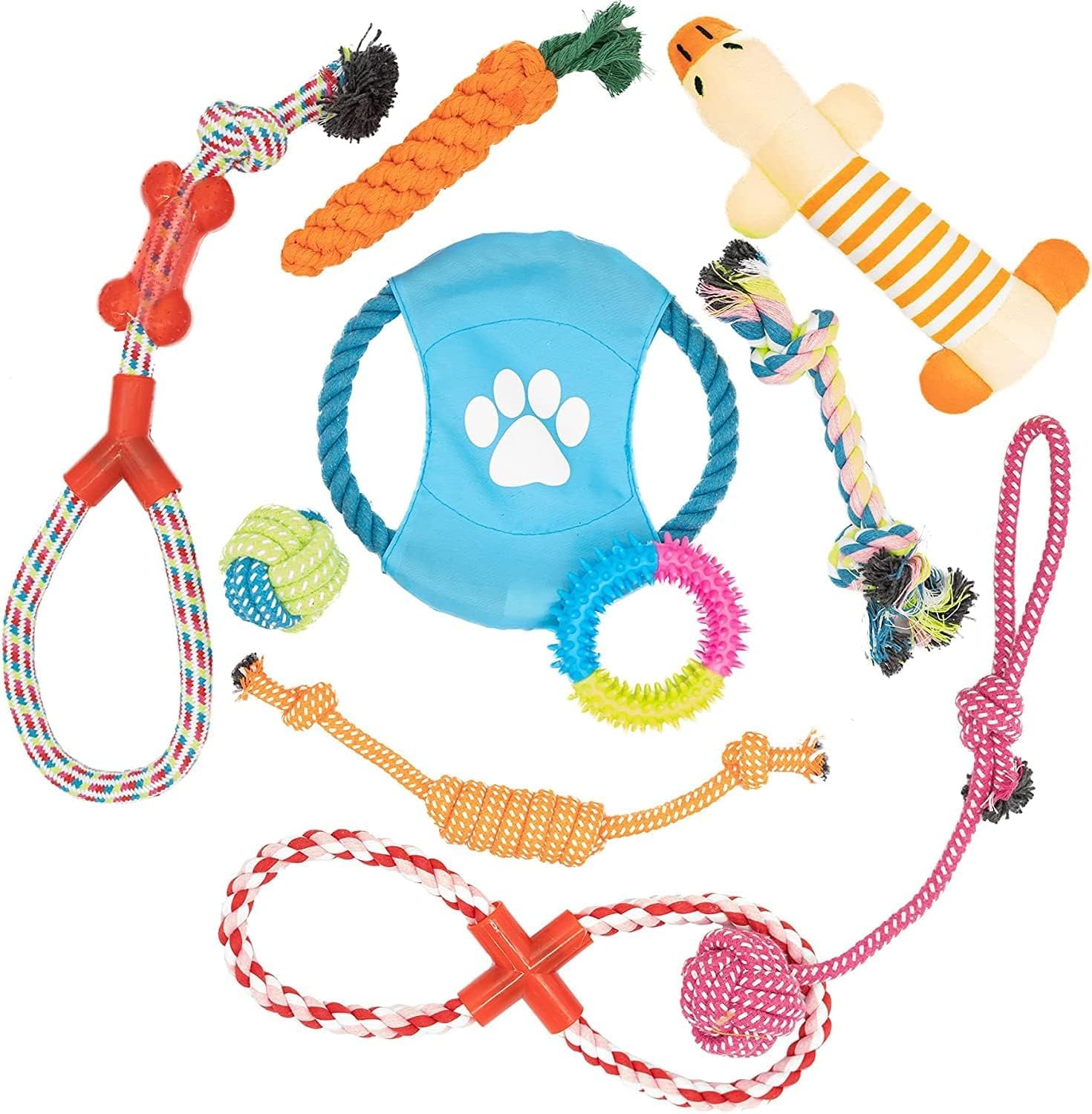 Fur & Bone Dog Chew Toys - Ultimate 10-Pack for Teething & Boredom | Cotton Rope Toys 8