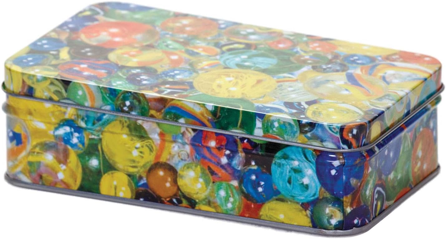 Tobar Marbles - Tin of 60 Mixed Designs Glass Marbles for Kids and Adults