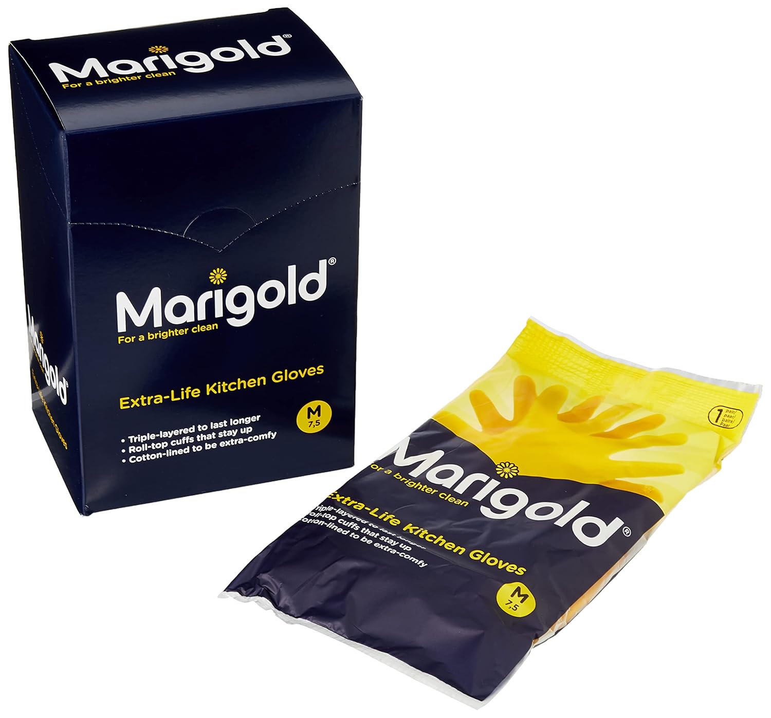 Marigold - Extra-Life Kitchen Gloves Medium, 6-Pack Bundle, Yellow