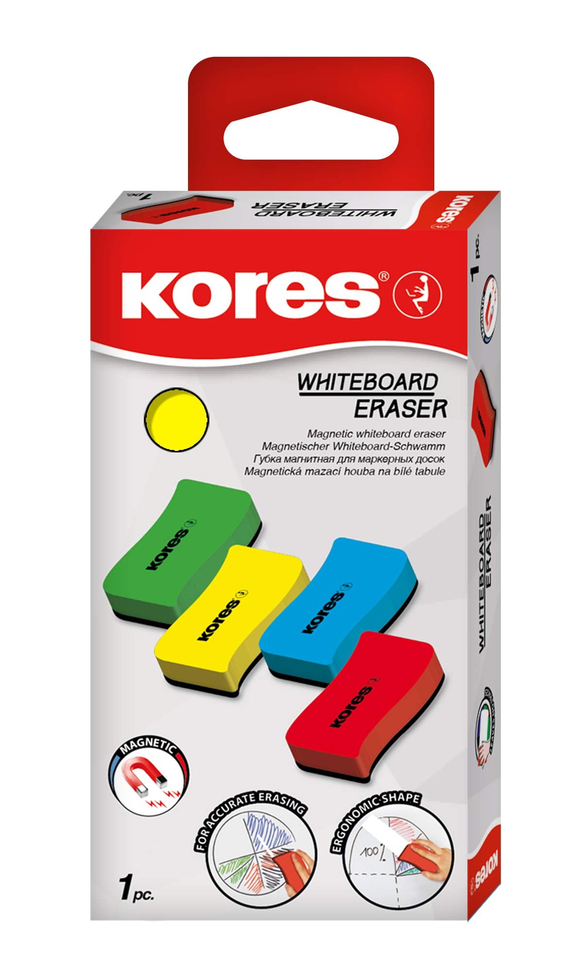 Kores Magnetic Whiteboard Eraser - Lightweight Ergonomic Design | Built-in Magnet | 110 x 55 x 20 mm