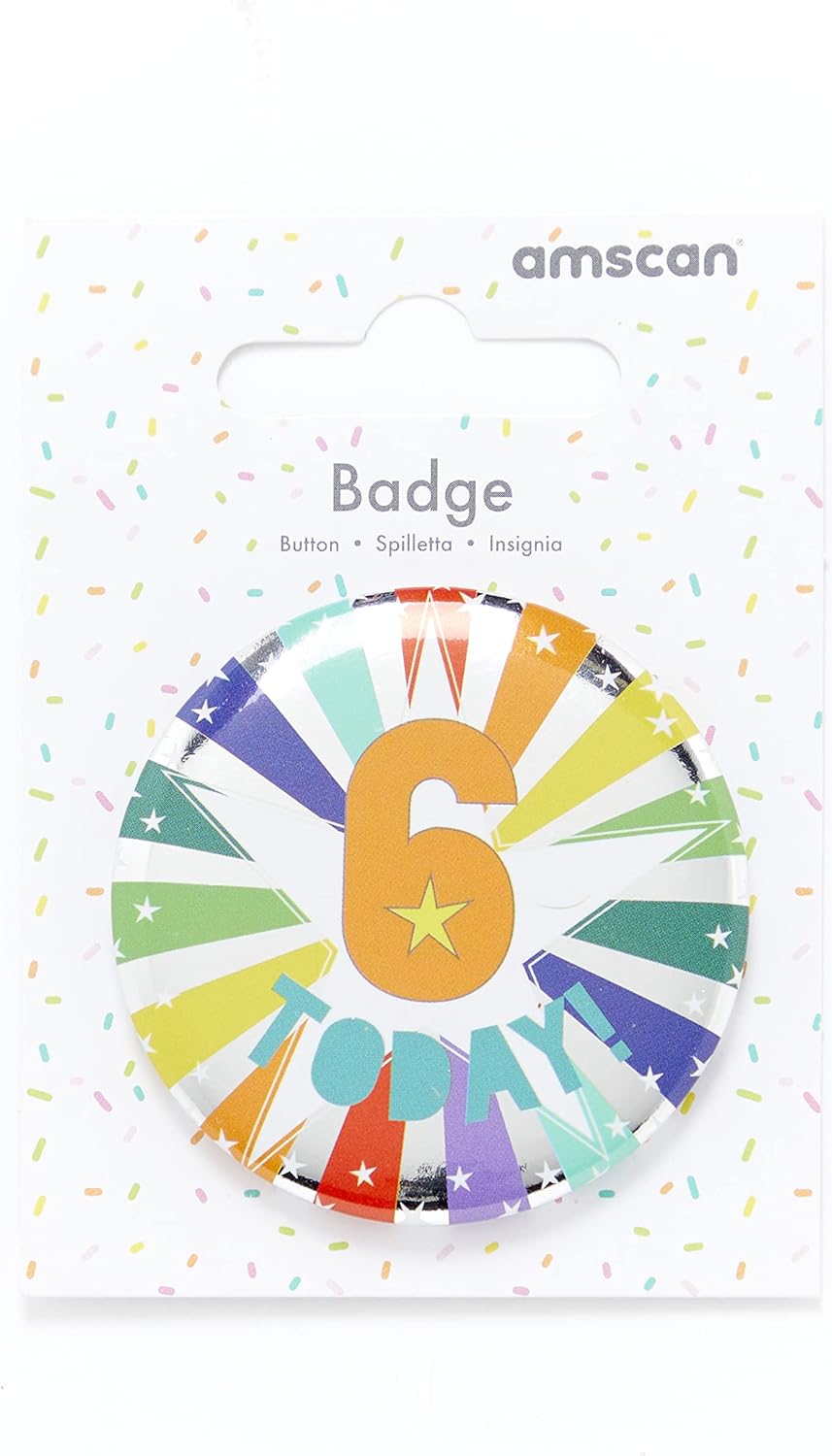 amscan 6 TODAY! Star Print Multicoloured Birthday Badge