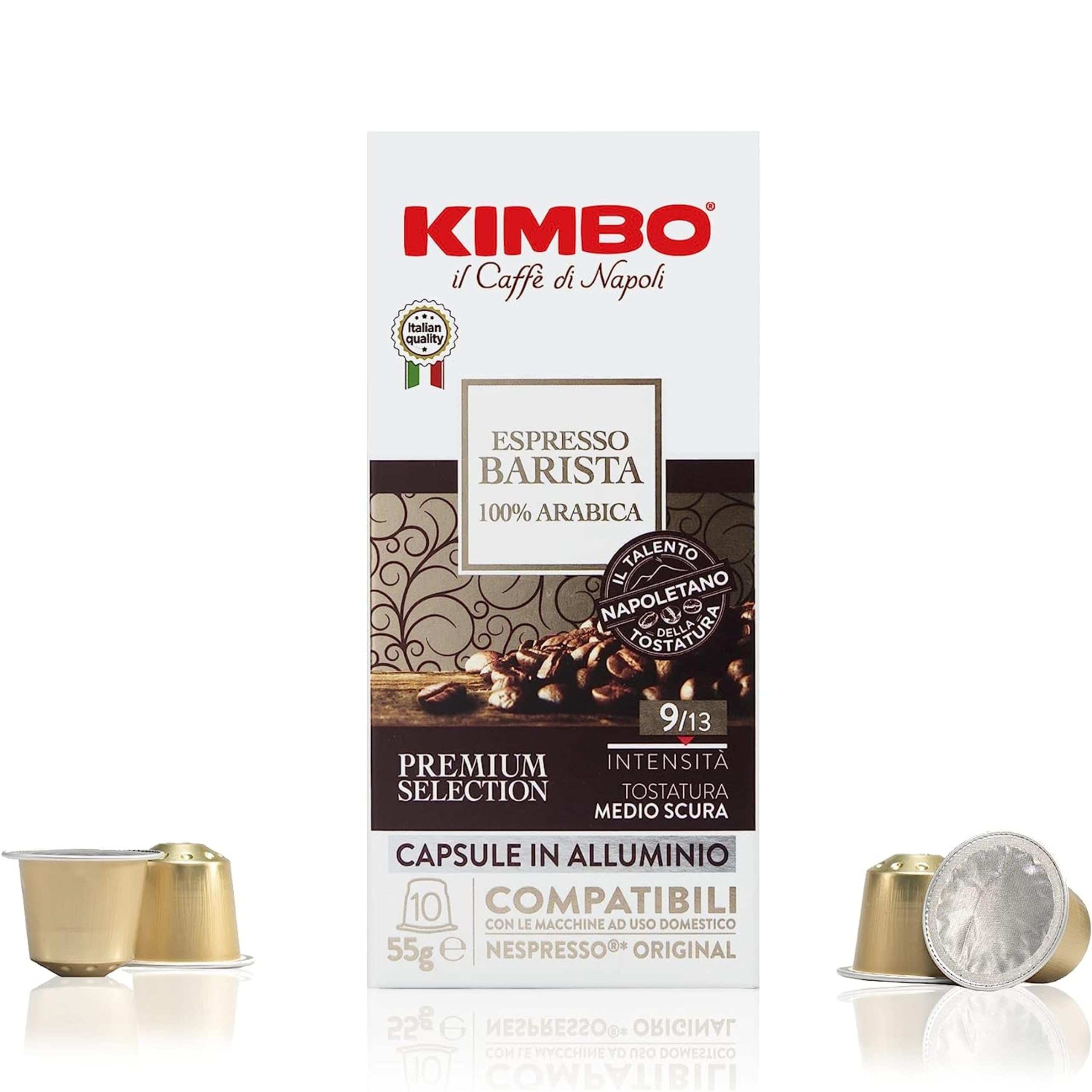 Kimbo Espresso Barista Capsules | 100% Arabica Coffee Pods, Medium Dark Roast | Nespresso Compatible Aluminium Capsules, Italian Roast