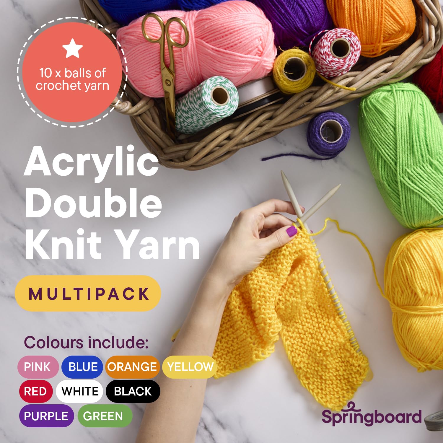 Springboard Acrylic Double Knitting Wool Multipack - 10 x 100g Balls | Assorted Bright Colours 2