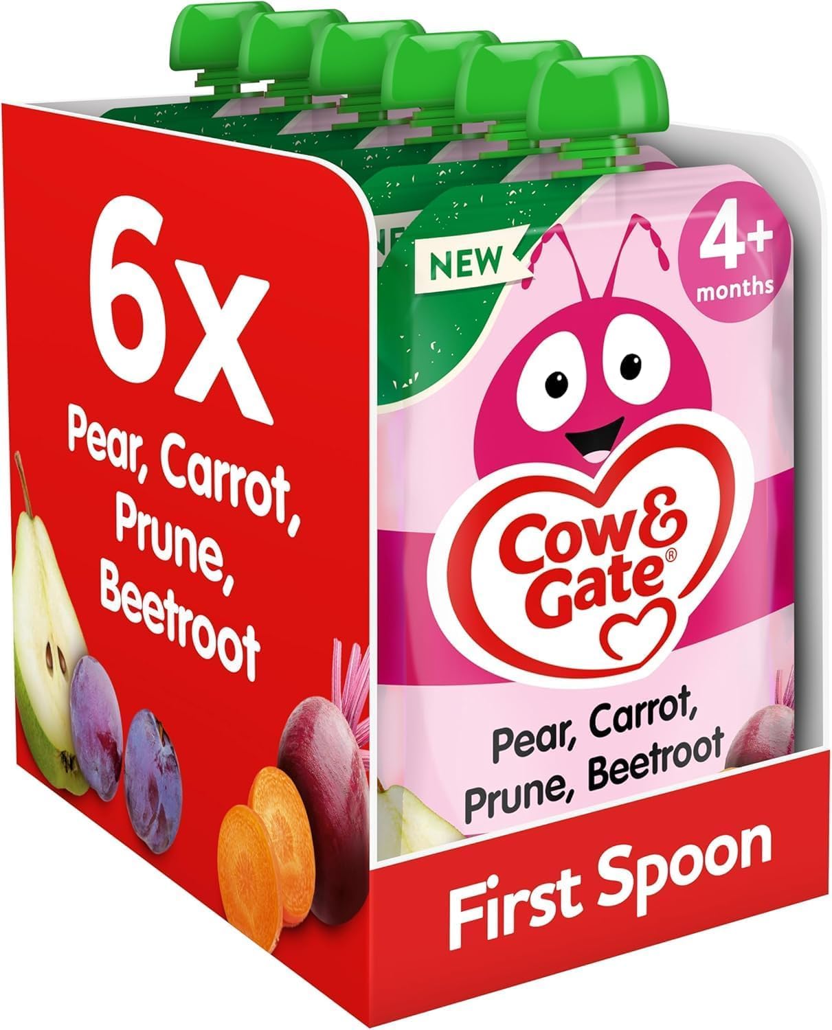 Cow & Gate Pear Carrot Prune Beetroot Baby Food Pouch - 6x100g, Suitable from 4 Months