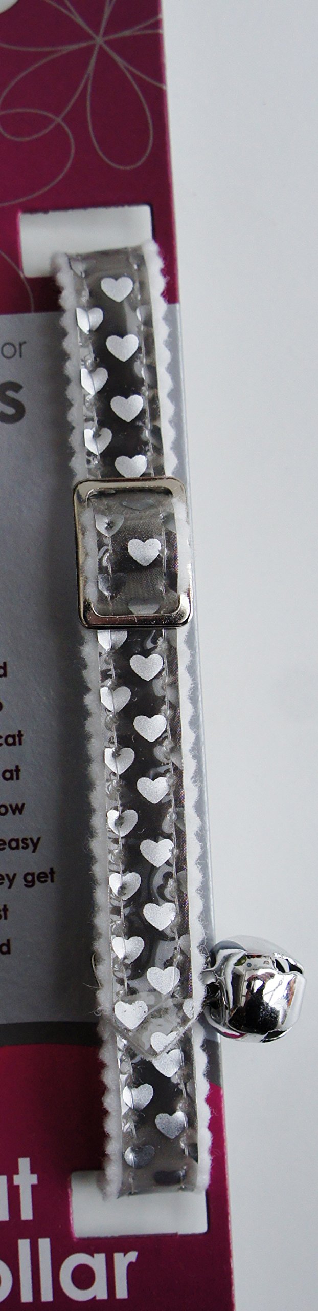 Ancol Reflective Gloss Hearts Safety Cat Collar - Silver | Break-away Buckle | Warning Bell 5