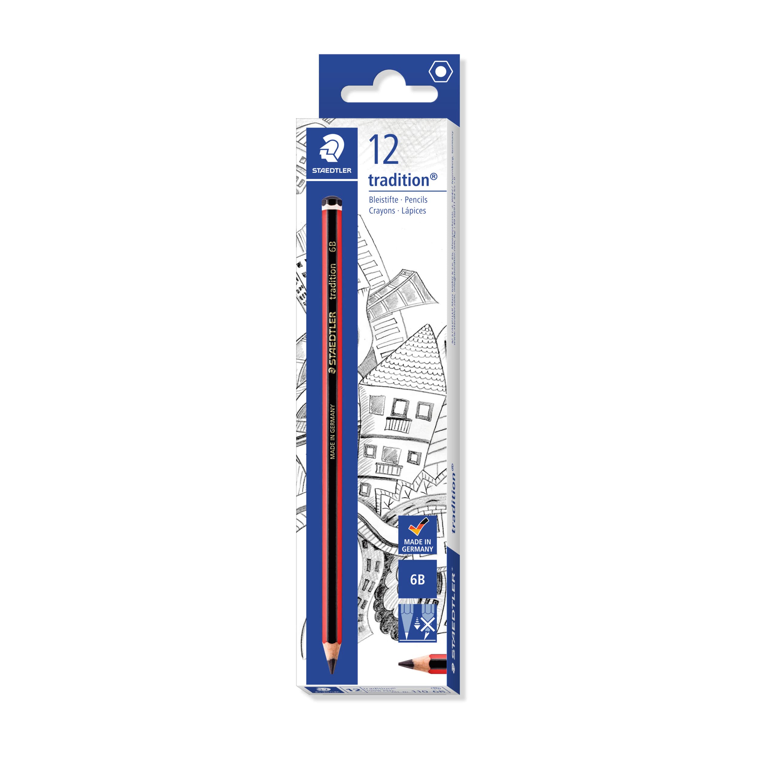 STAEDTLER 110-6B Tradition Graphite Pencil - 6B Hardness | Box of 12 | Blendable