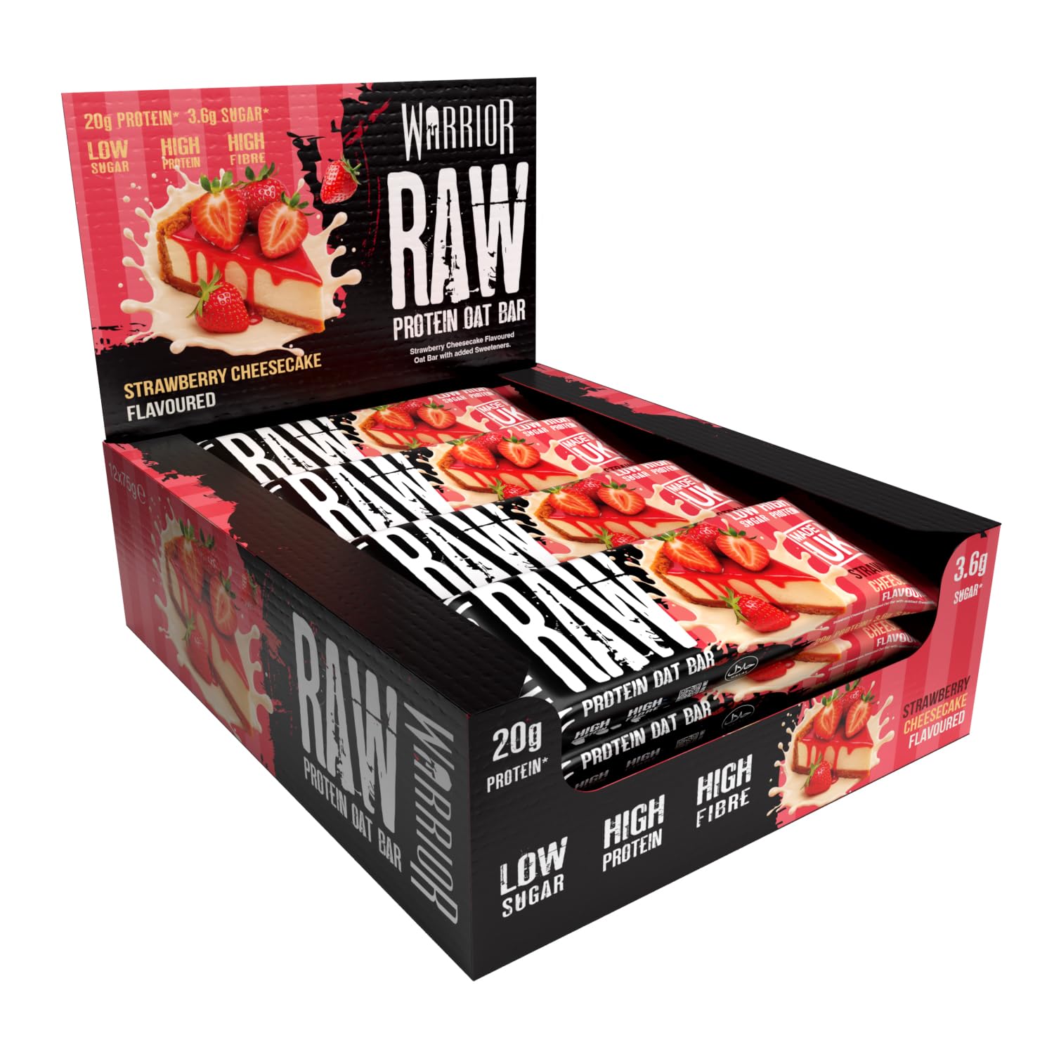 Warrior RAW Protein Bars – 12 x 75g Chewy Oat Flapjacks – High Protein, Low Sugar, High Fibre