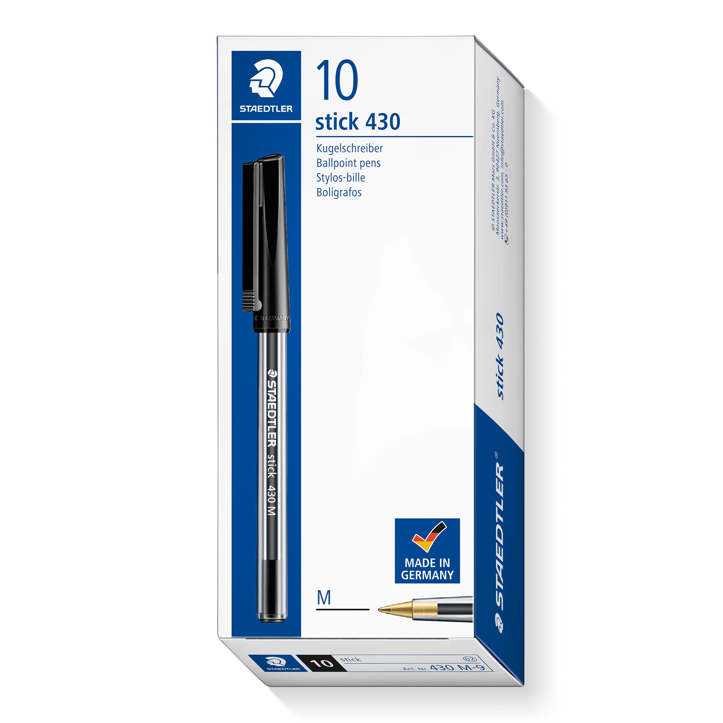 STAEDTLER Stick 430 M-9 Ballpoint Pen - Medium Point, Black Ink | Box of 10 1