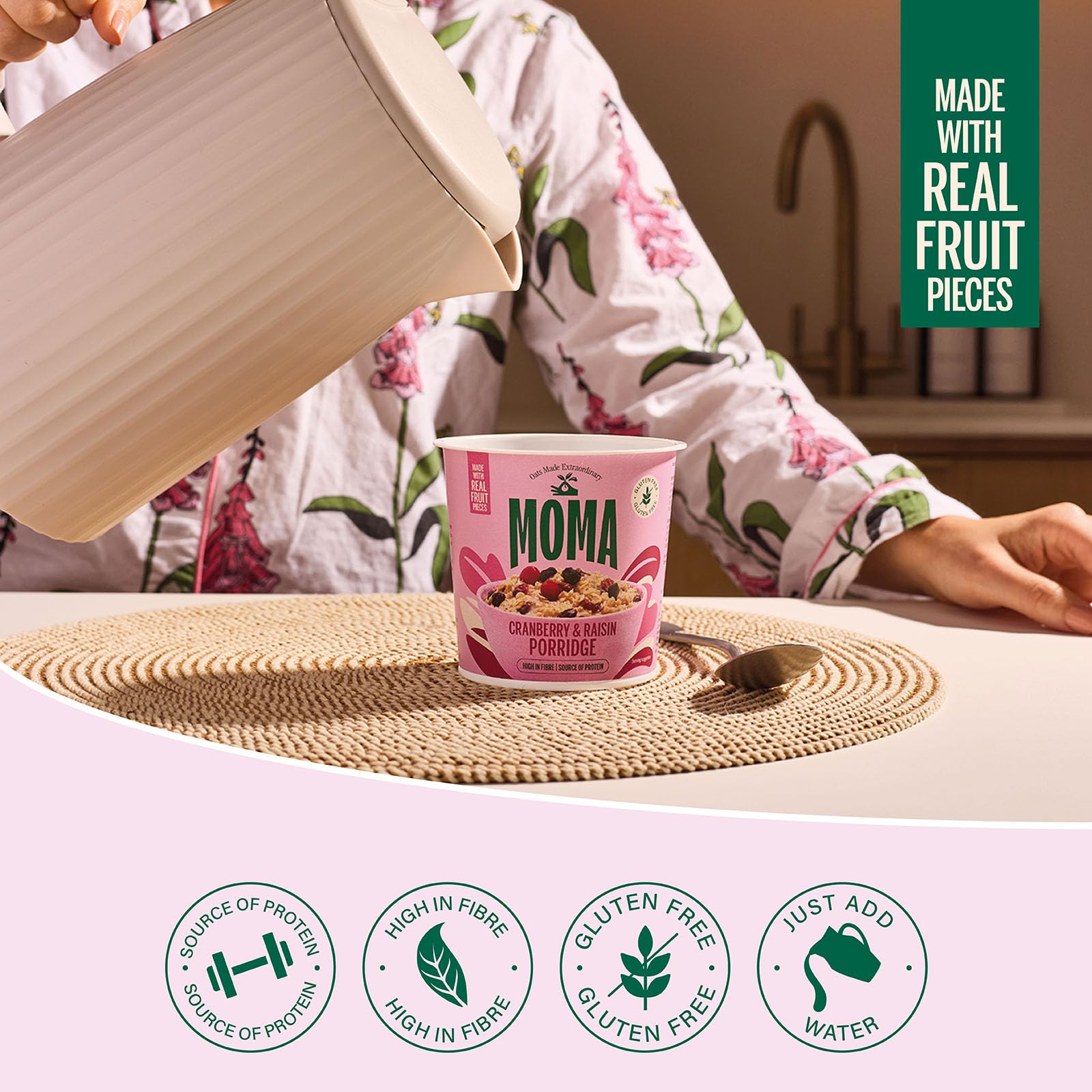 MOMA Instant Porridge-Becher Cranberry &amp; Rosinen – 70 g – Glutenfrei, ballaststoffreich, Proteinquelle, reich an Vitamin B6 4