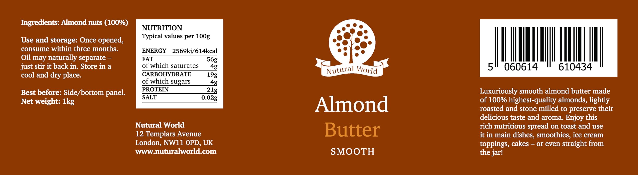 Nutural World Smooth Almond Butter - 1kg Jar | 100% Pure Almonds | Great Taste Award Winner 3