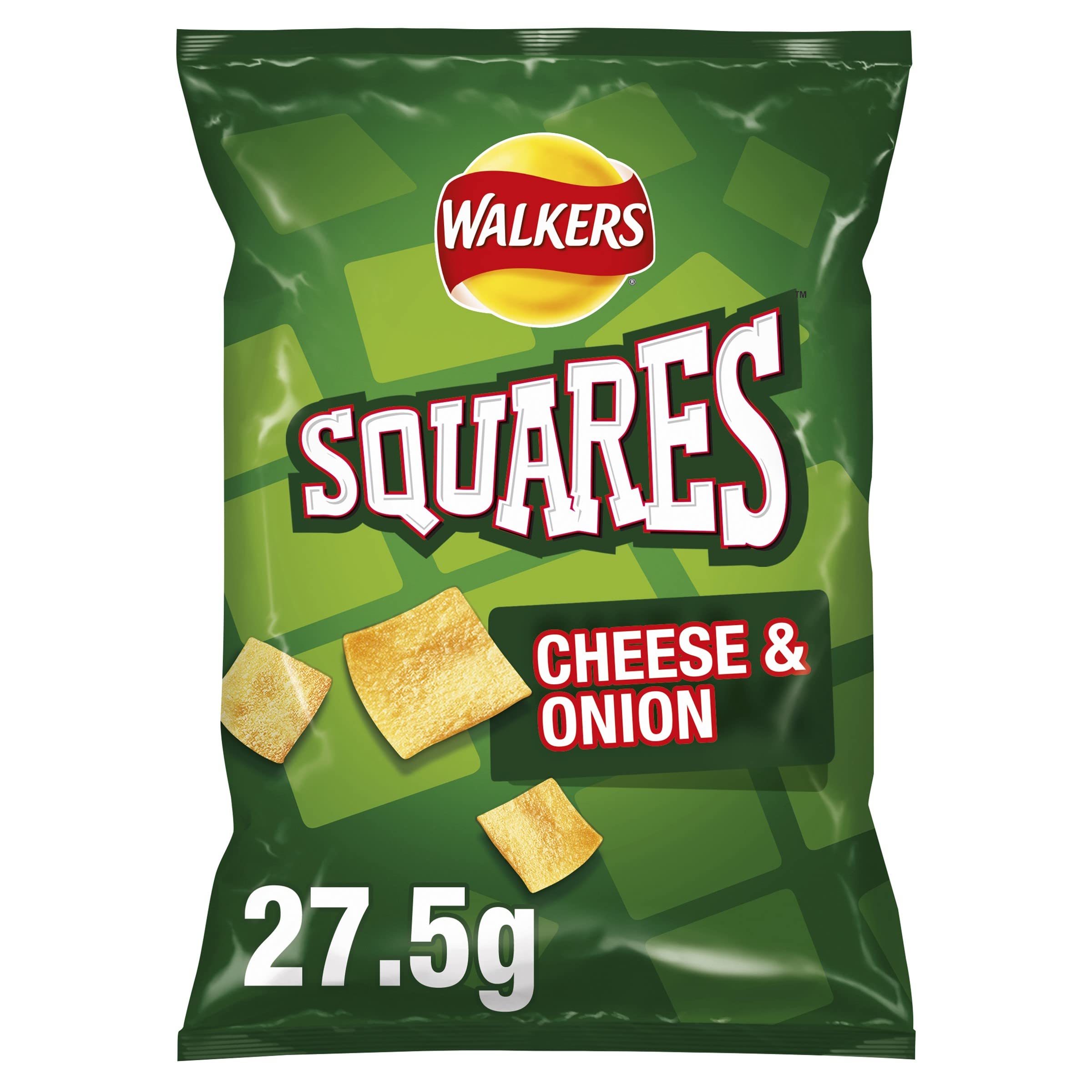Walkers Squares Cheese and Onion Flavour Potato Snacks, 27.5g (Pack of 32)
